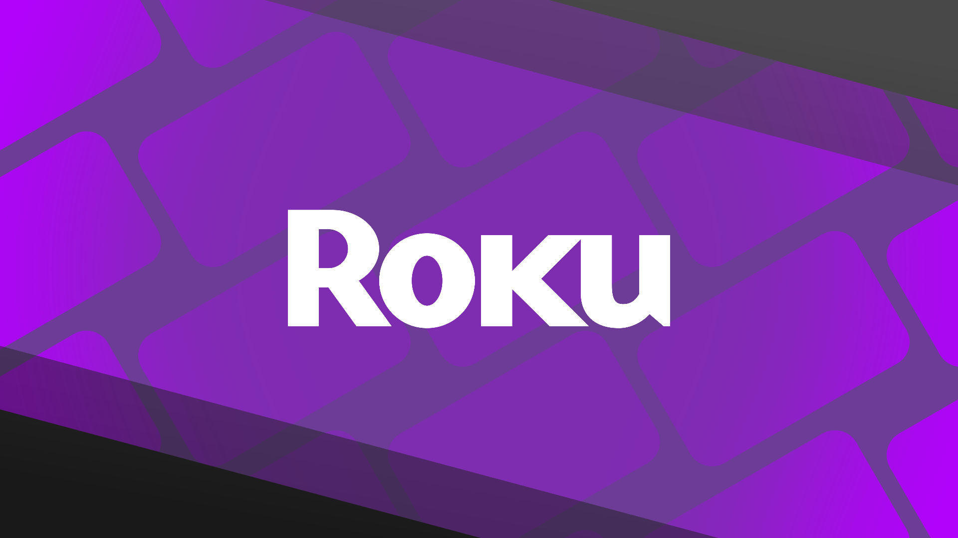 The Roku logo against a purple film roll
