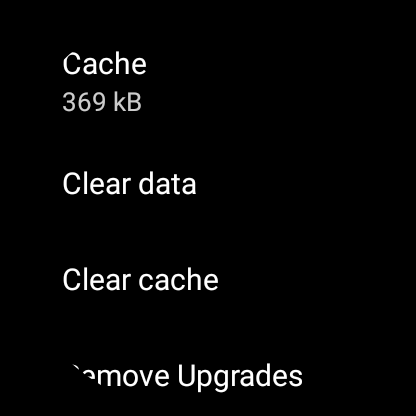 screenshot of clear data settings on wear os