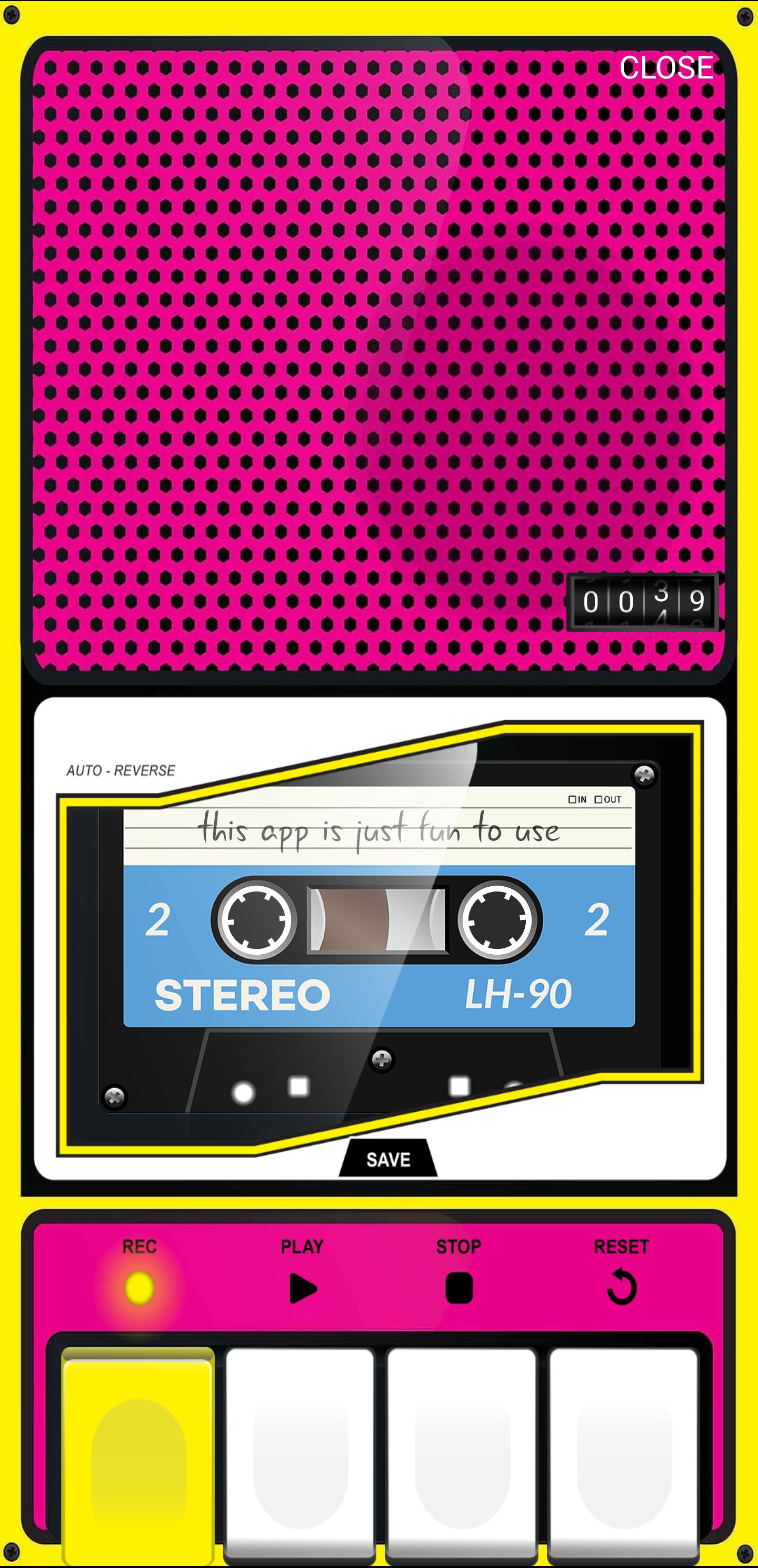 tangkapan layar aplikasi yang terlihat seperti perekam kaset