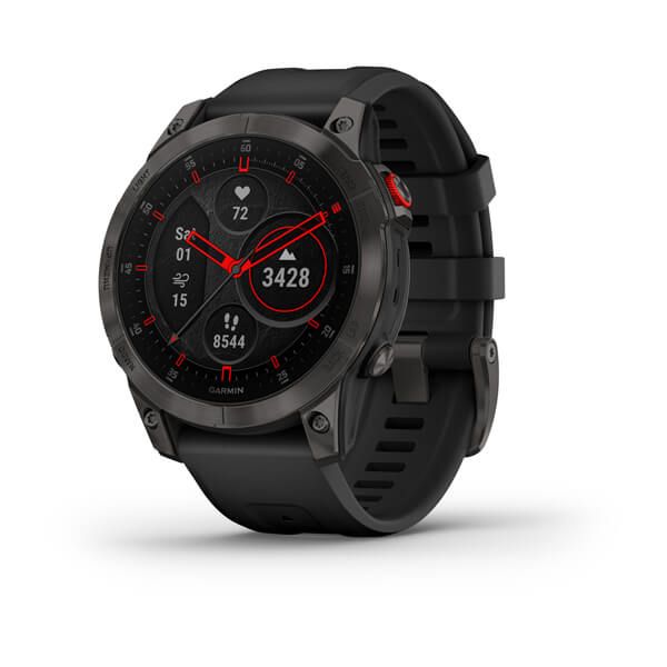 Black Garmin Epix Gen 2 smartwatch on a white background