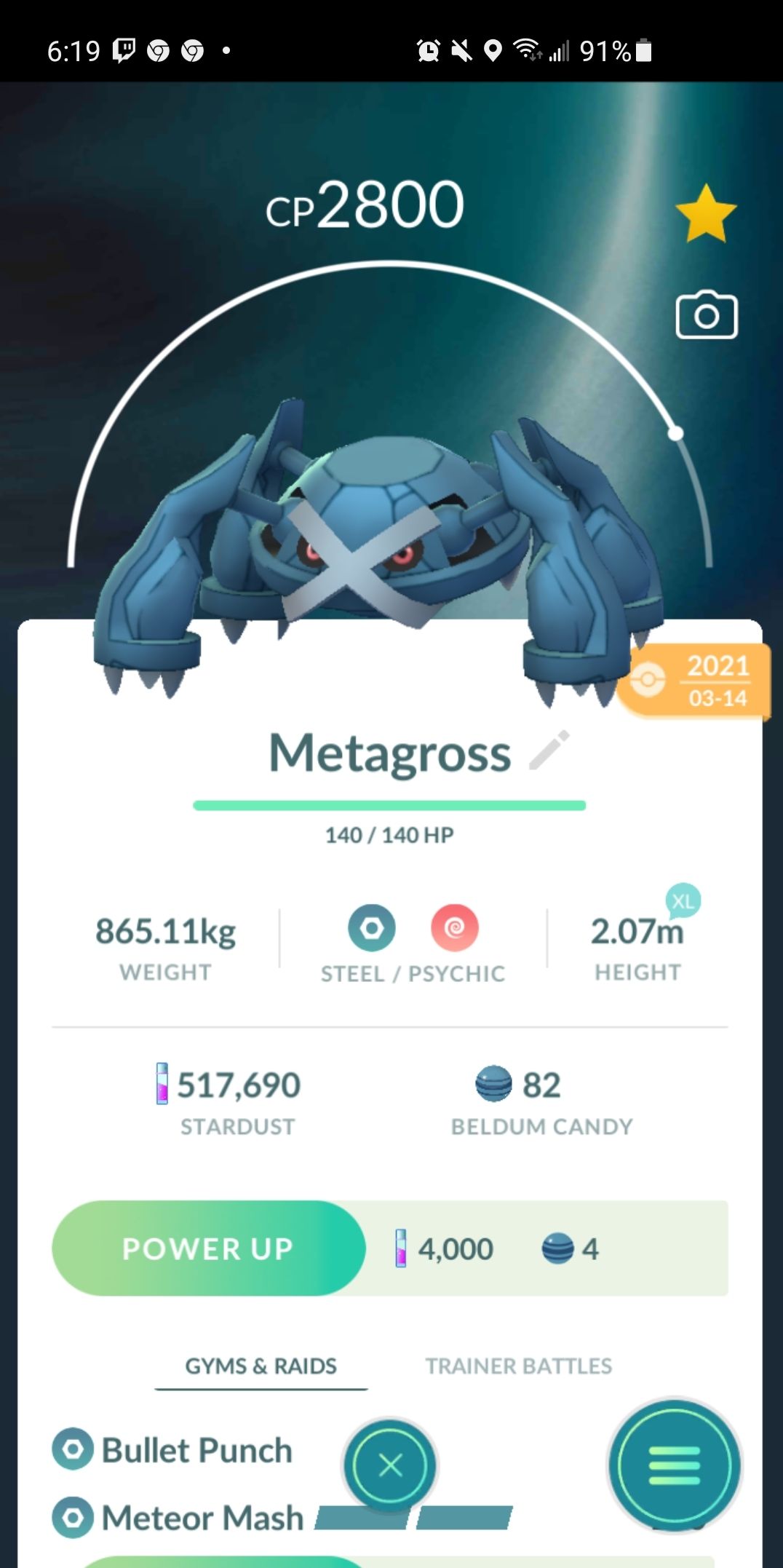 metagross pokemon stat and menu display