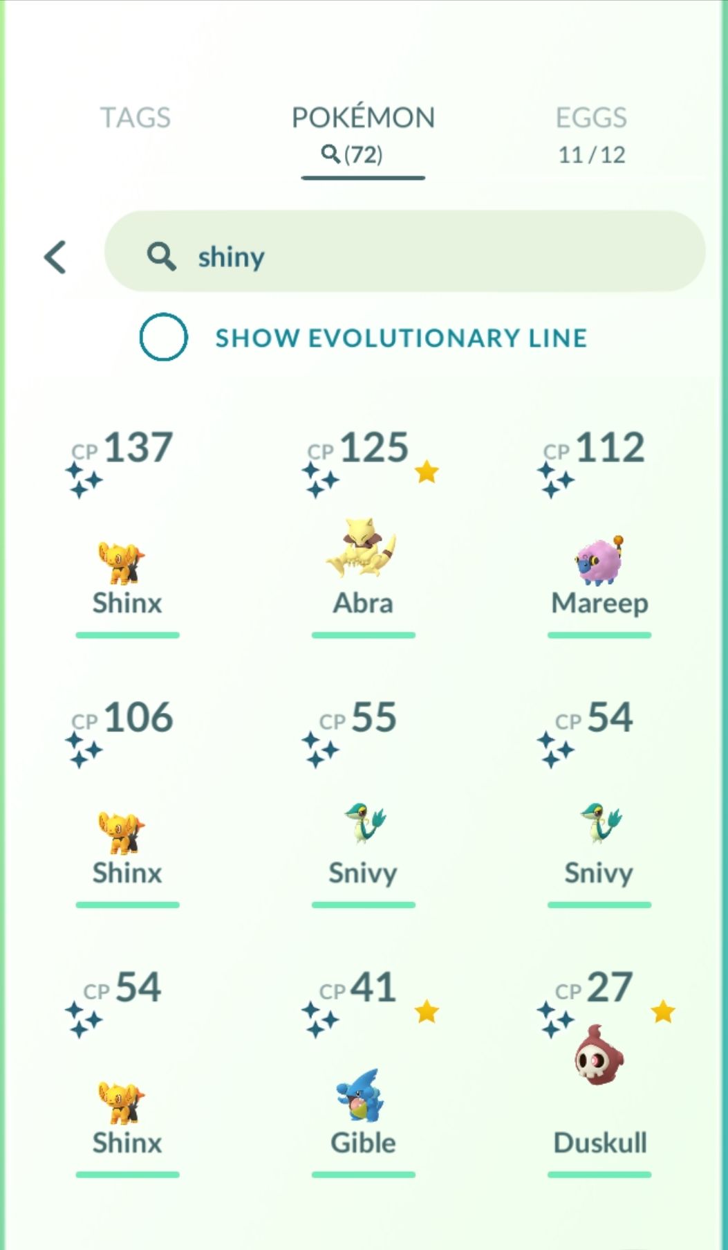 Shiny Pokemon display three star symbol under their CP