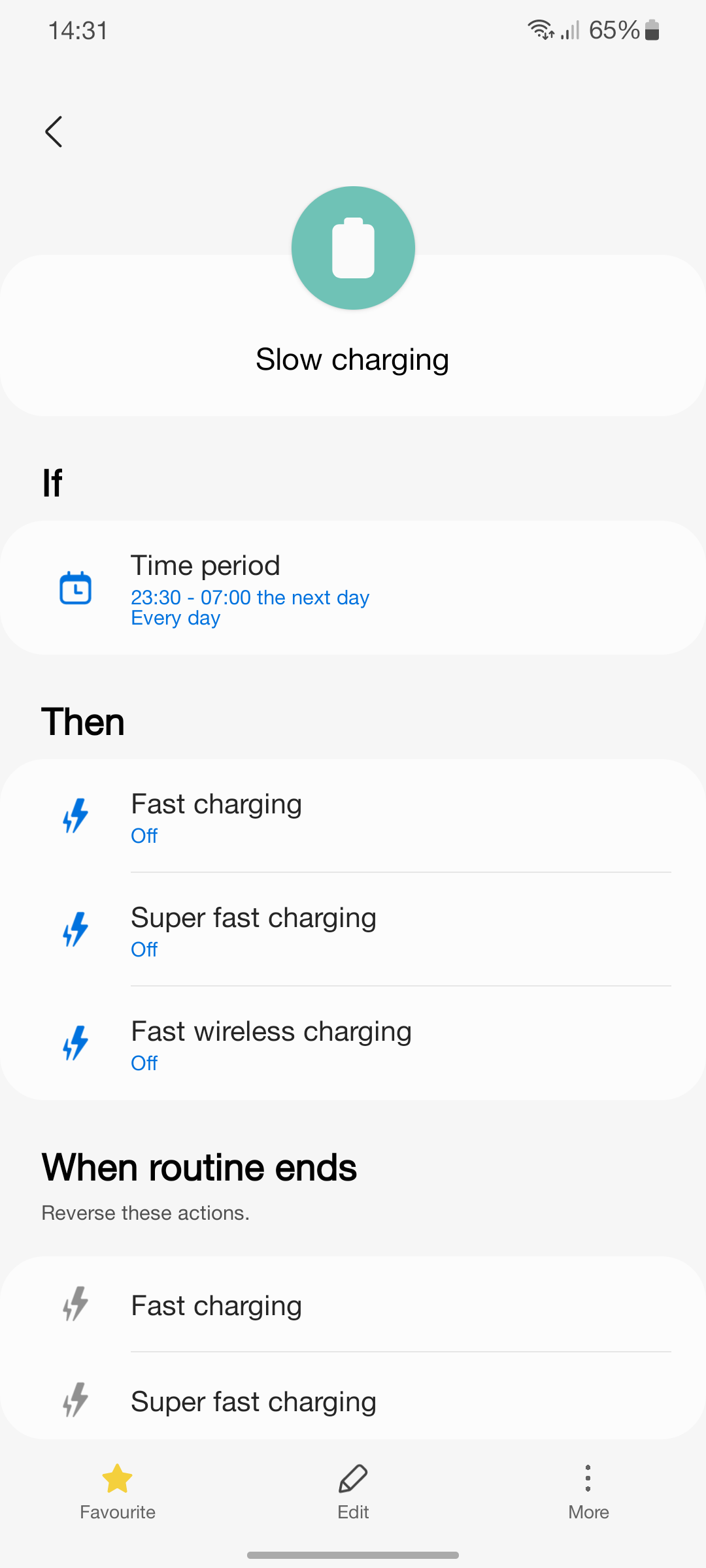 Screenshot showing slow charging routine on Bixby