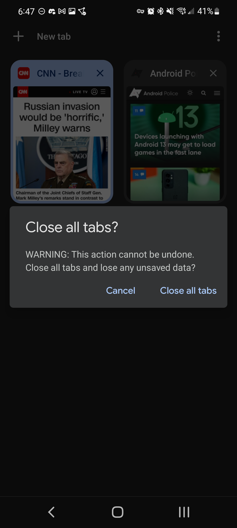 Pop up konfirmasi menutup semua tab