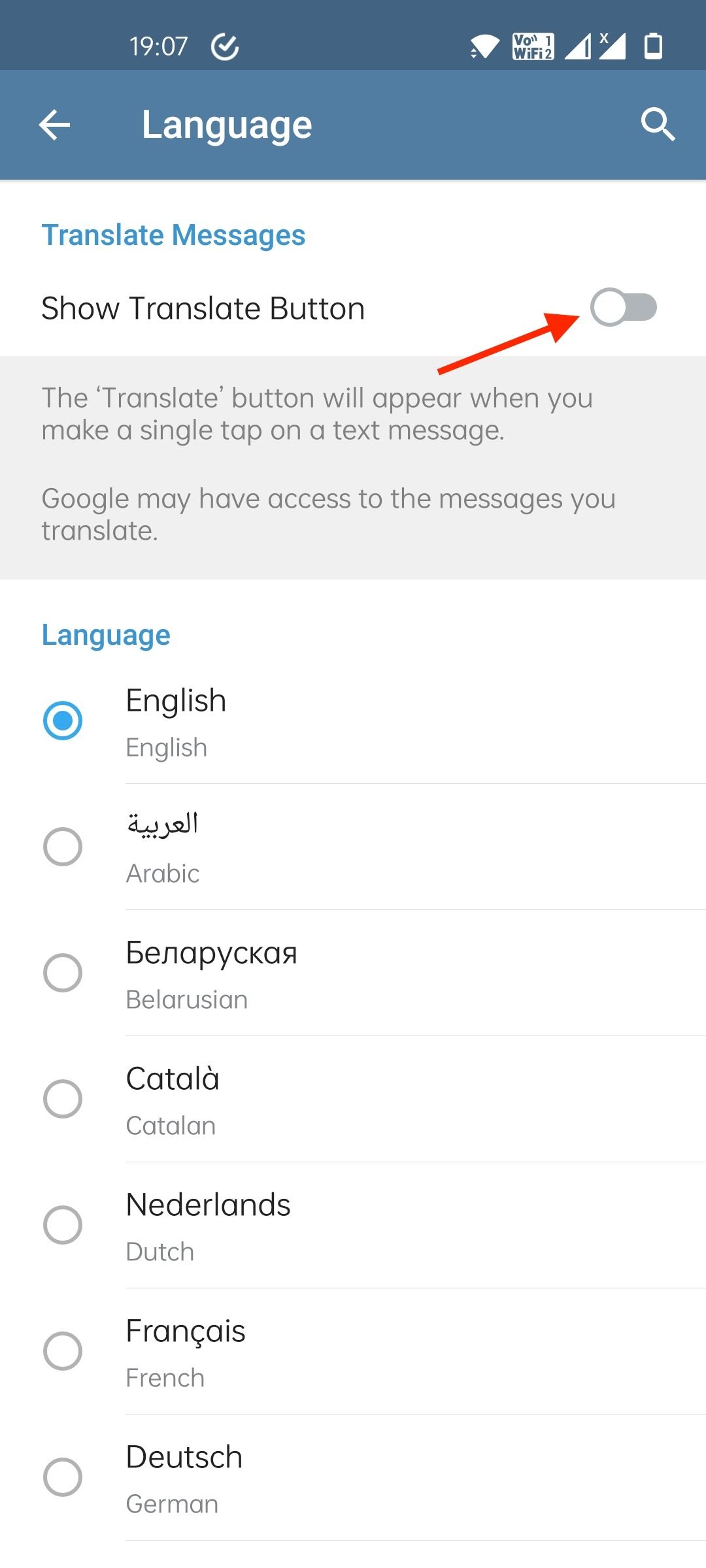 Telegram mengaktifkan fitur terjemahan