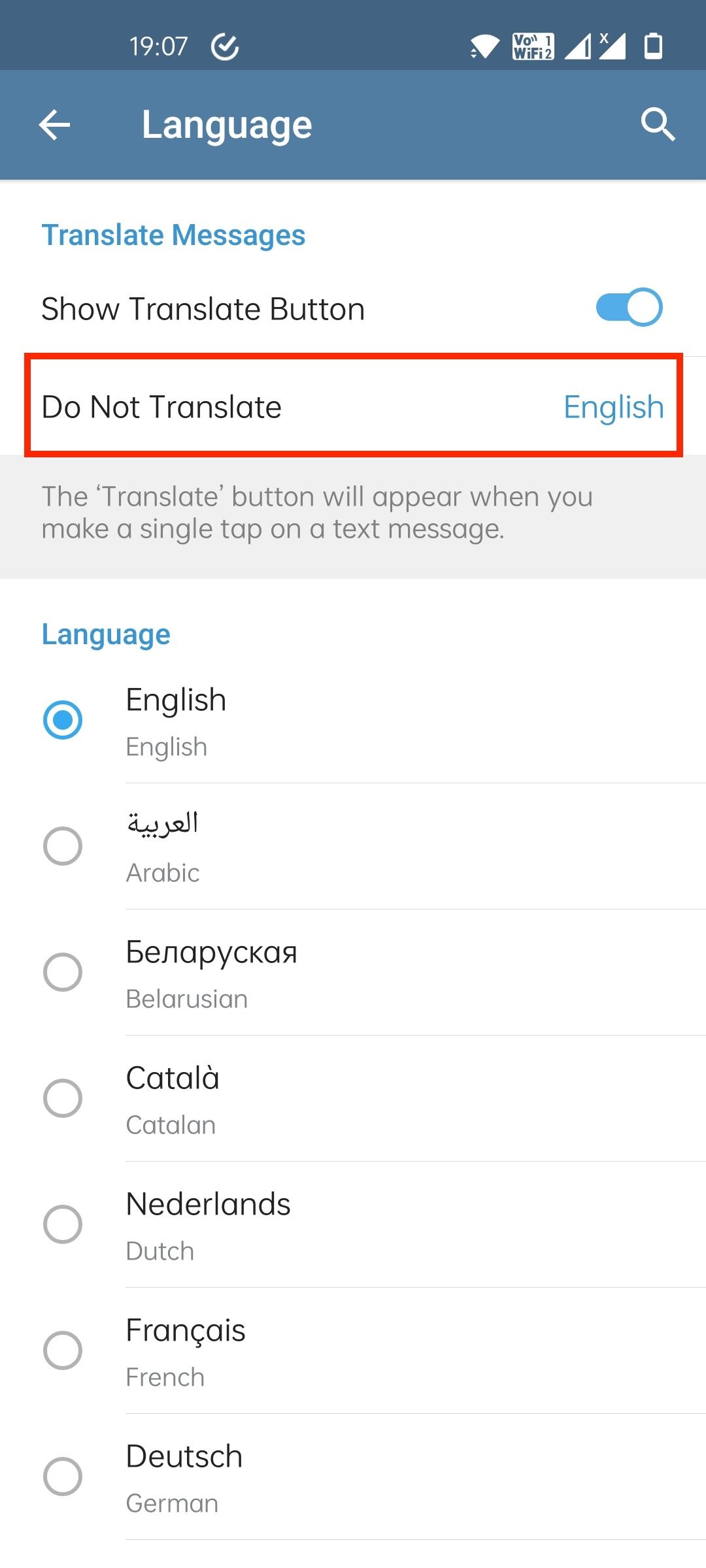 Set Telegram tidak menerjemahkan bahasa