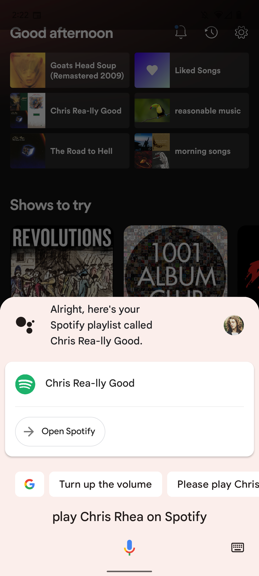 Screenshot shows an instance of playing music on Spotify.