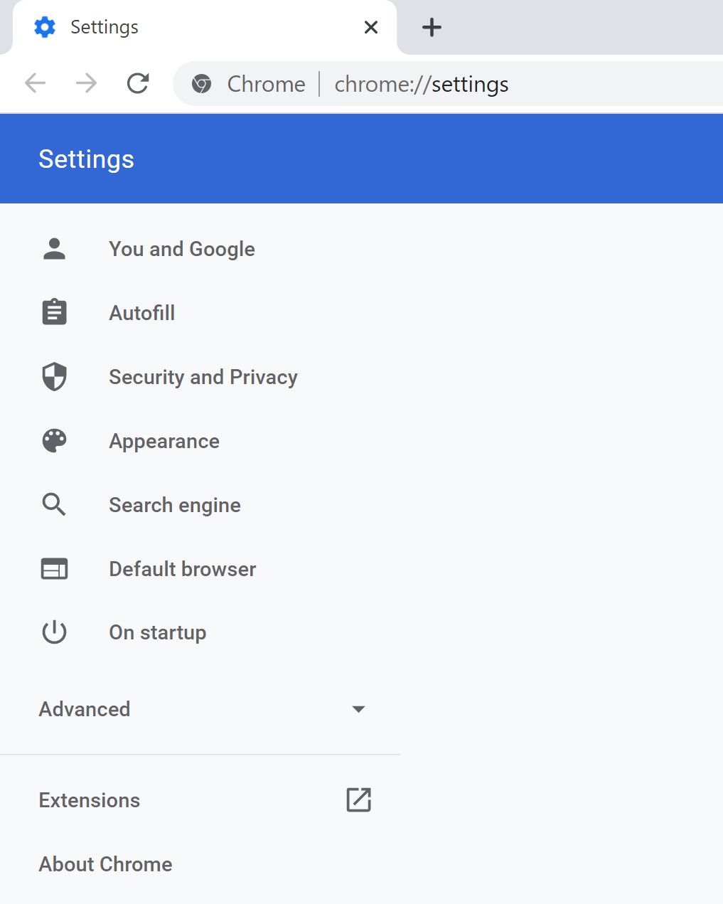 The Google Chrome Settings menu