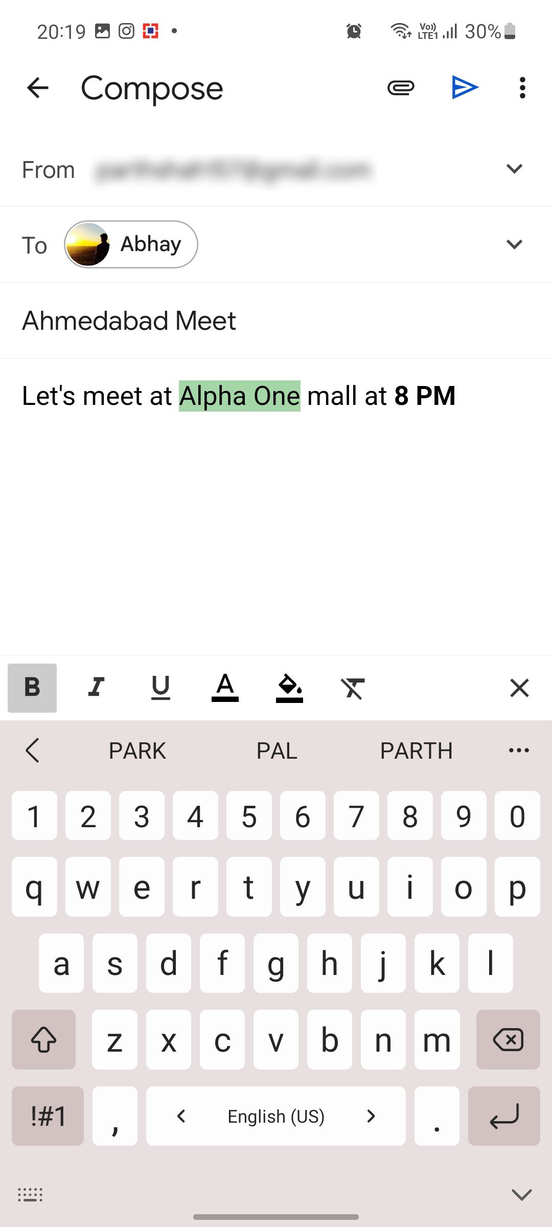 The formatting options appear below the message window in Gmail.