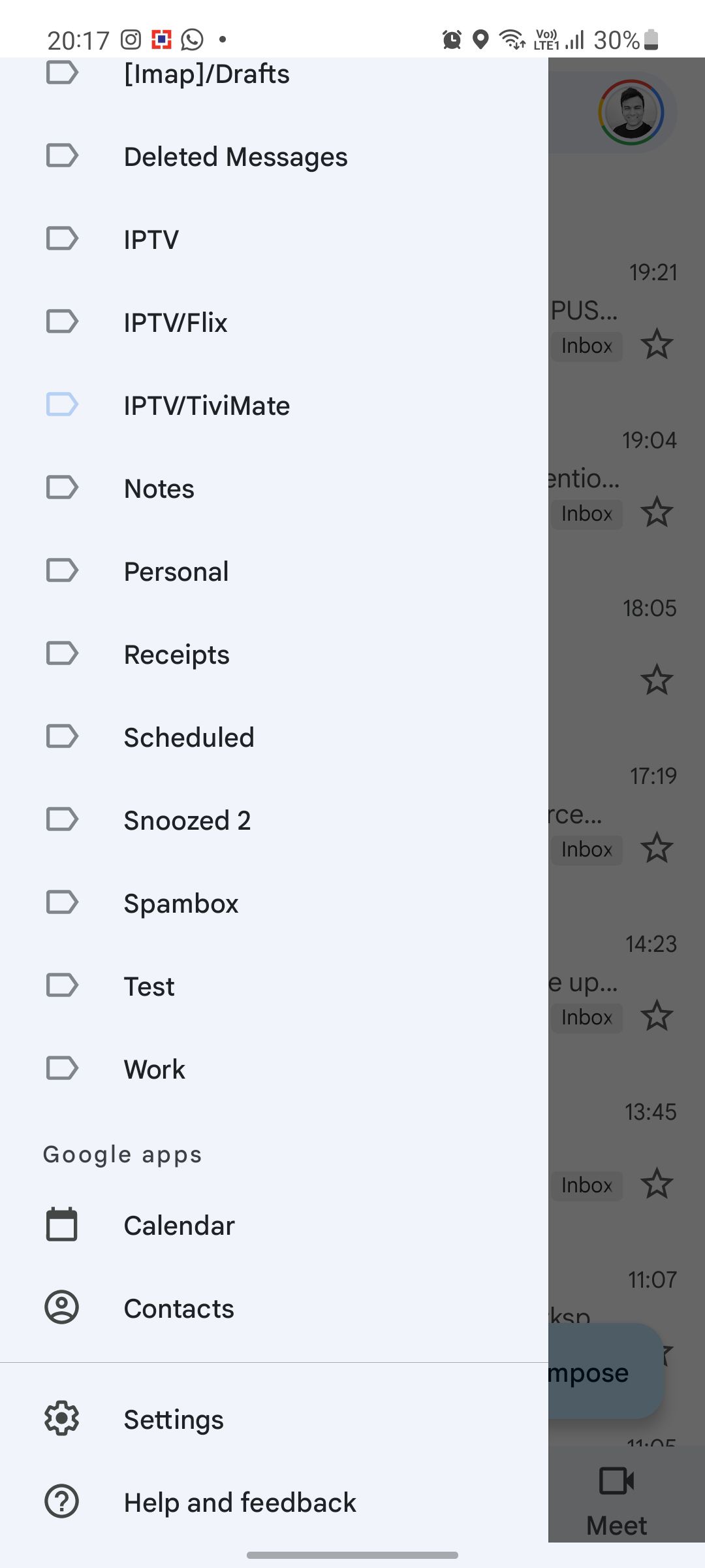 The Gmail Folders pane showing the Settings icon at the bottom of the pane.