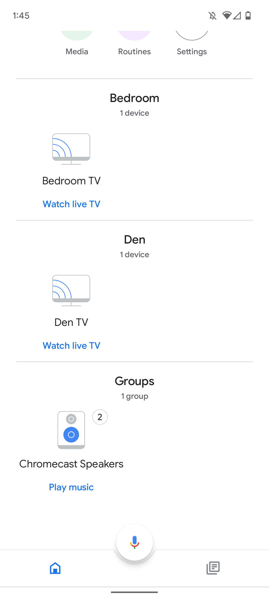 google home app screenshot showing a variety of speakers and devices