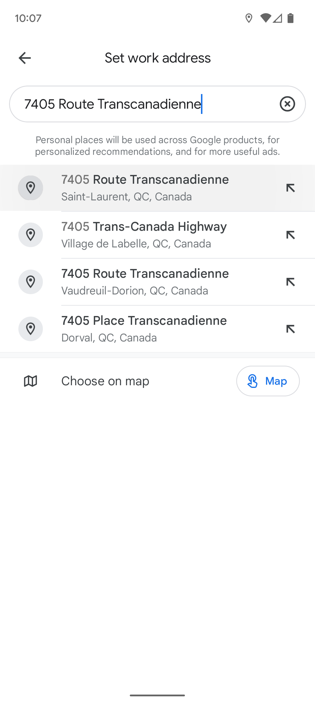 Google Maps mobile app menu to set your work address.