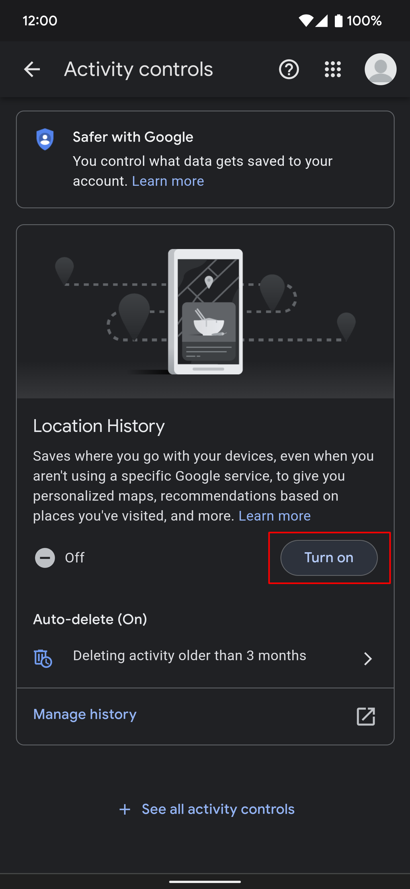 Turning on Location History