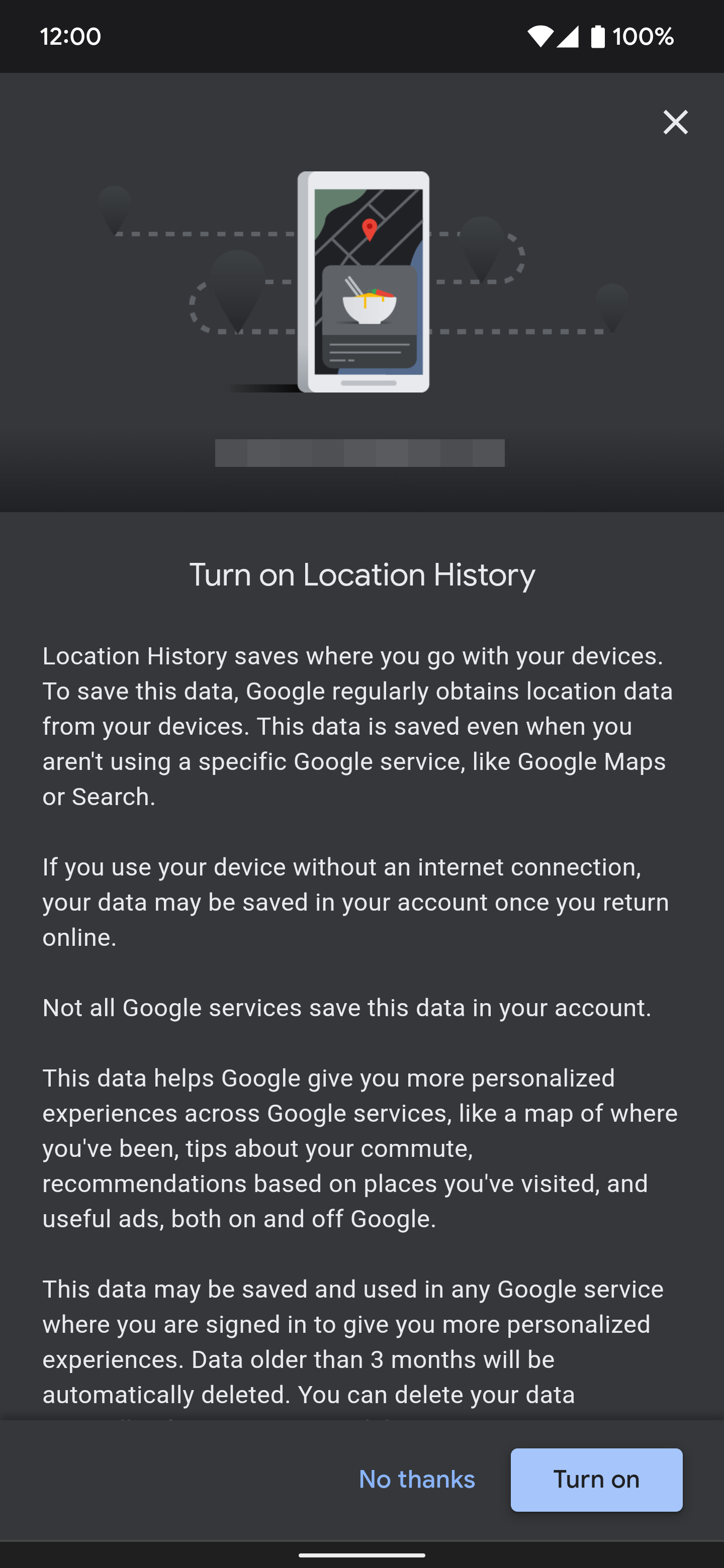 This is the information page that pops up before turning on the "Location History" feature on a Google account.