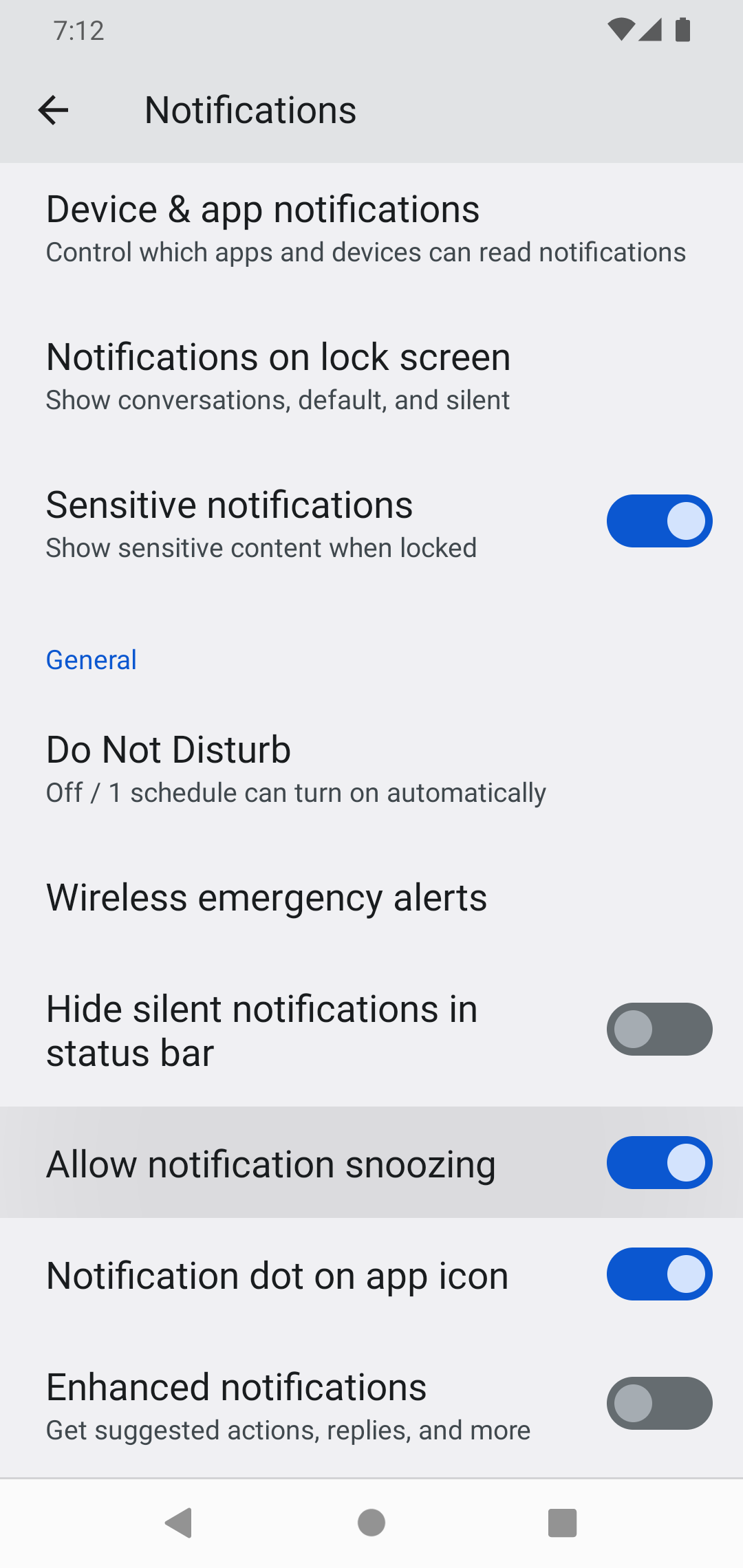 Option to allow notification snoozing on Android phone.