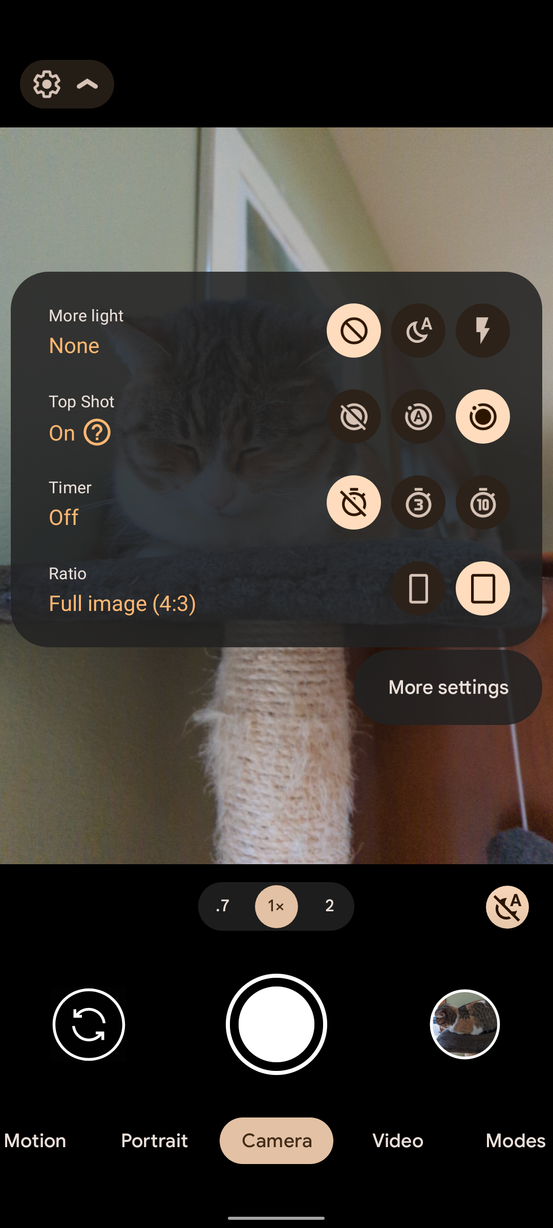 Screenshot of Google Pixel smartphone camera settings