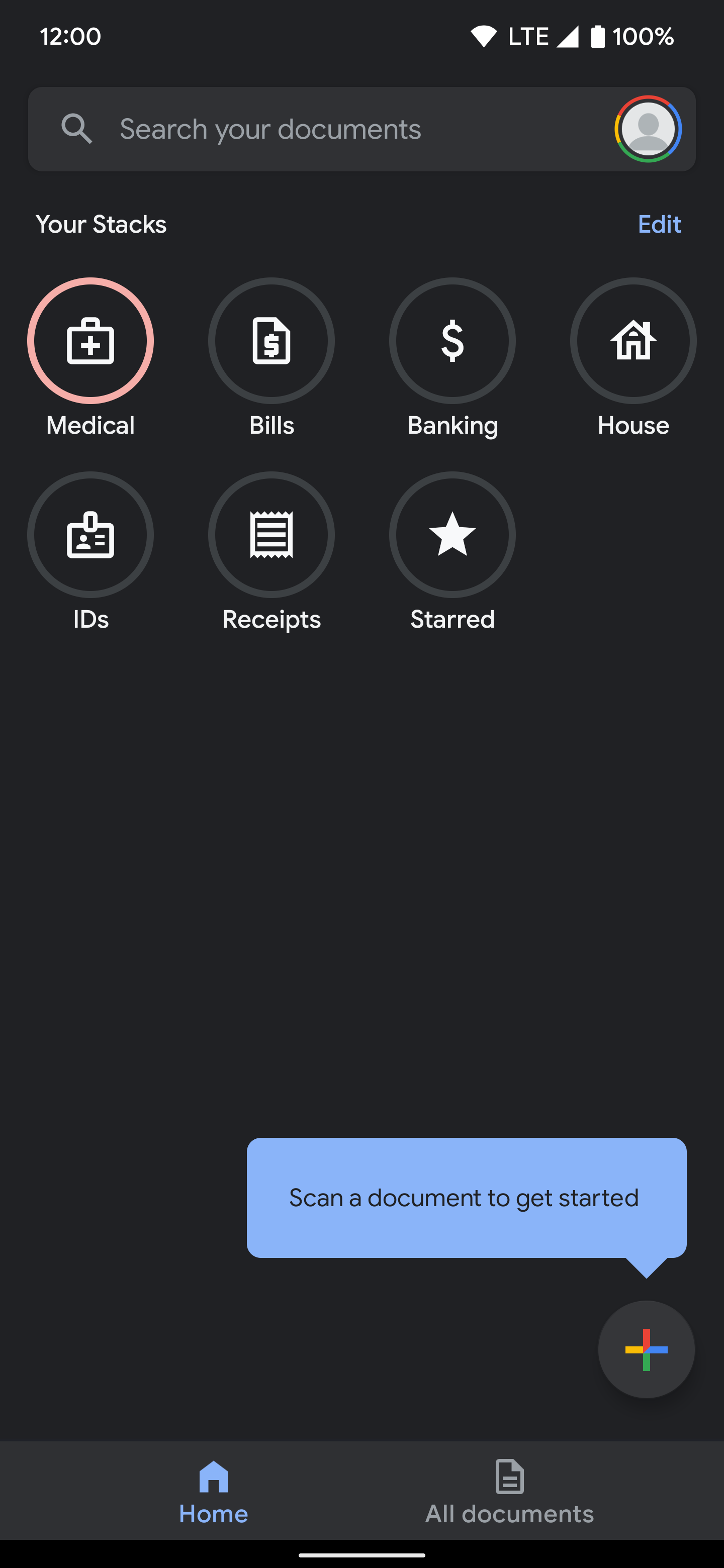 Tap the Plus icon to scan documents.