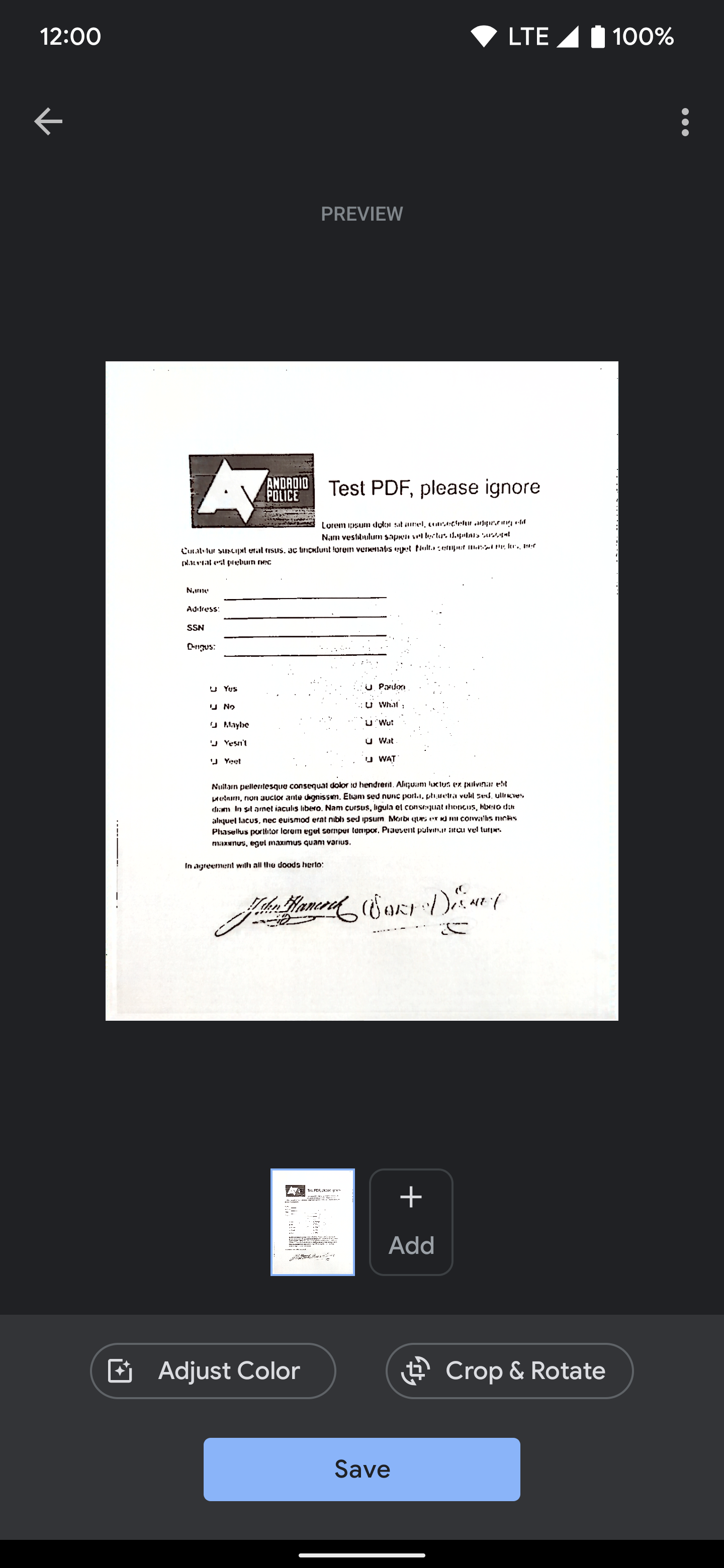 A preview of the scanned document.