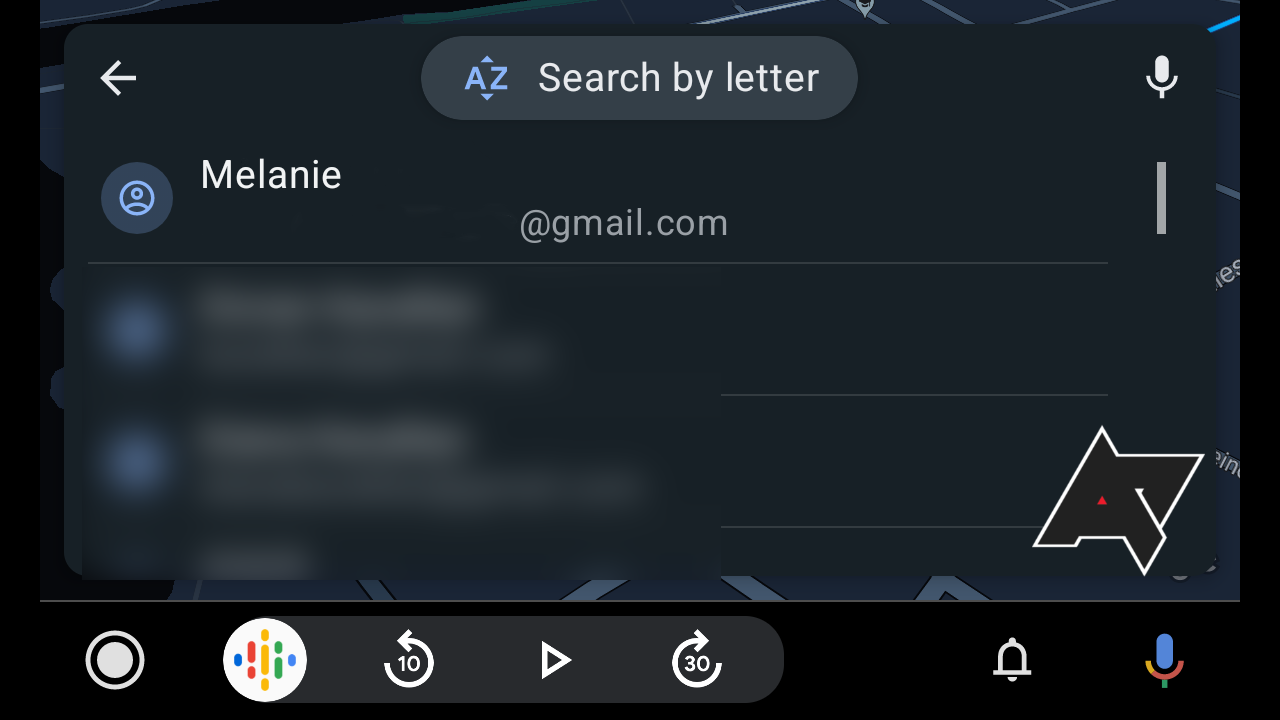 A screenshot of the Android Auto contacts