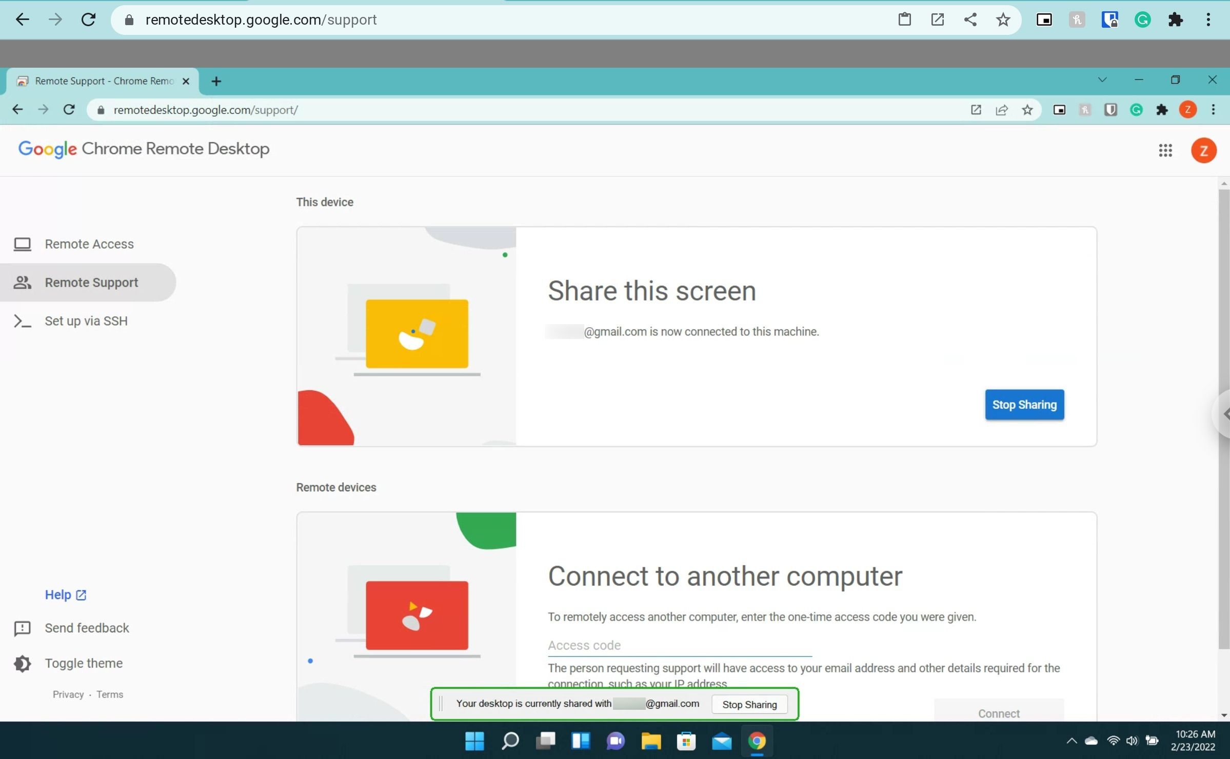 Chrome Remote Desktop Shared Screen
