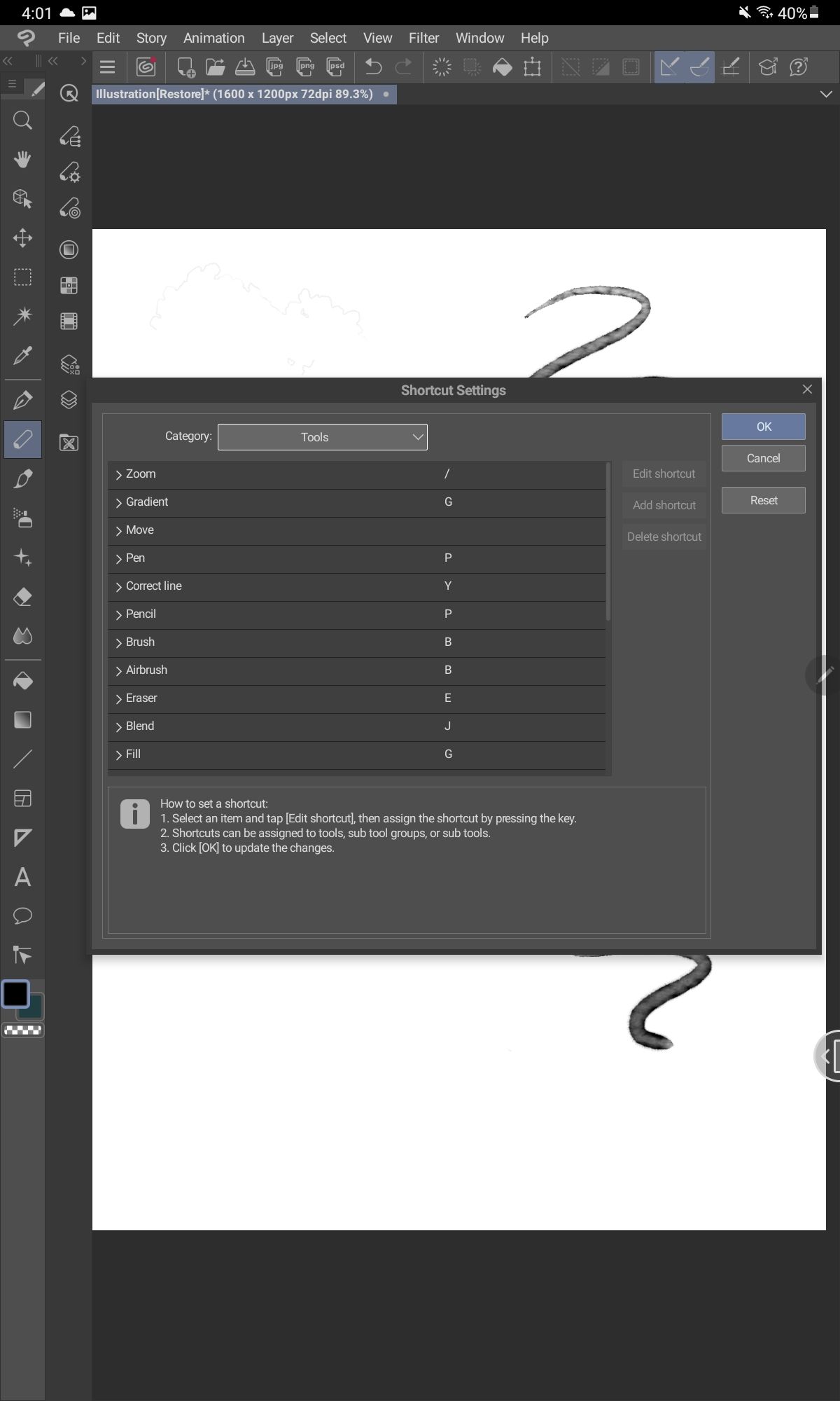 Just like on the desktop program, you can customize keyboard shortcuts on the Android version of Clip Studio Paint.