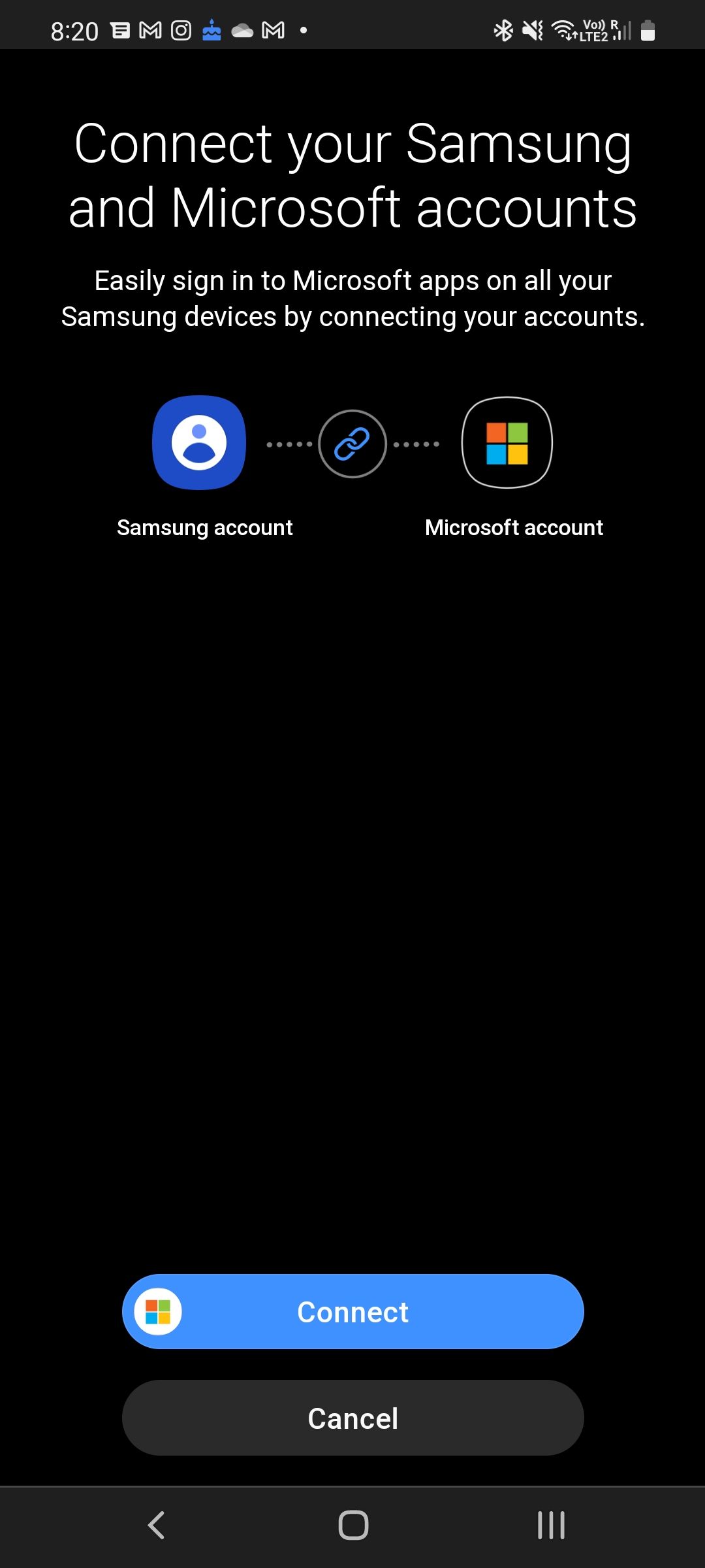 Connect Microsoft account Samsung accounts in the Samsung Gallery app