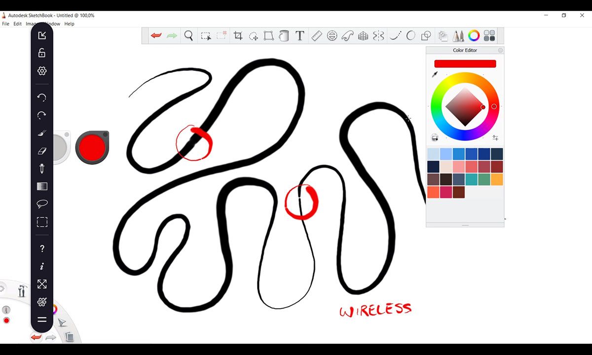 You may occasionally get gaps or blotches in your lines while drawing wirelessly, depending on your Wi-Fi connection.