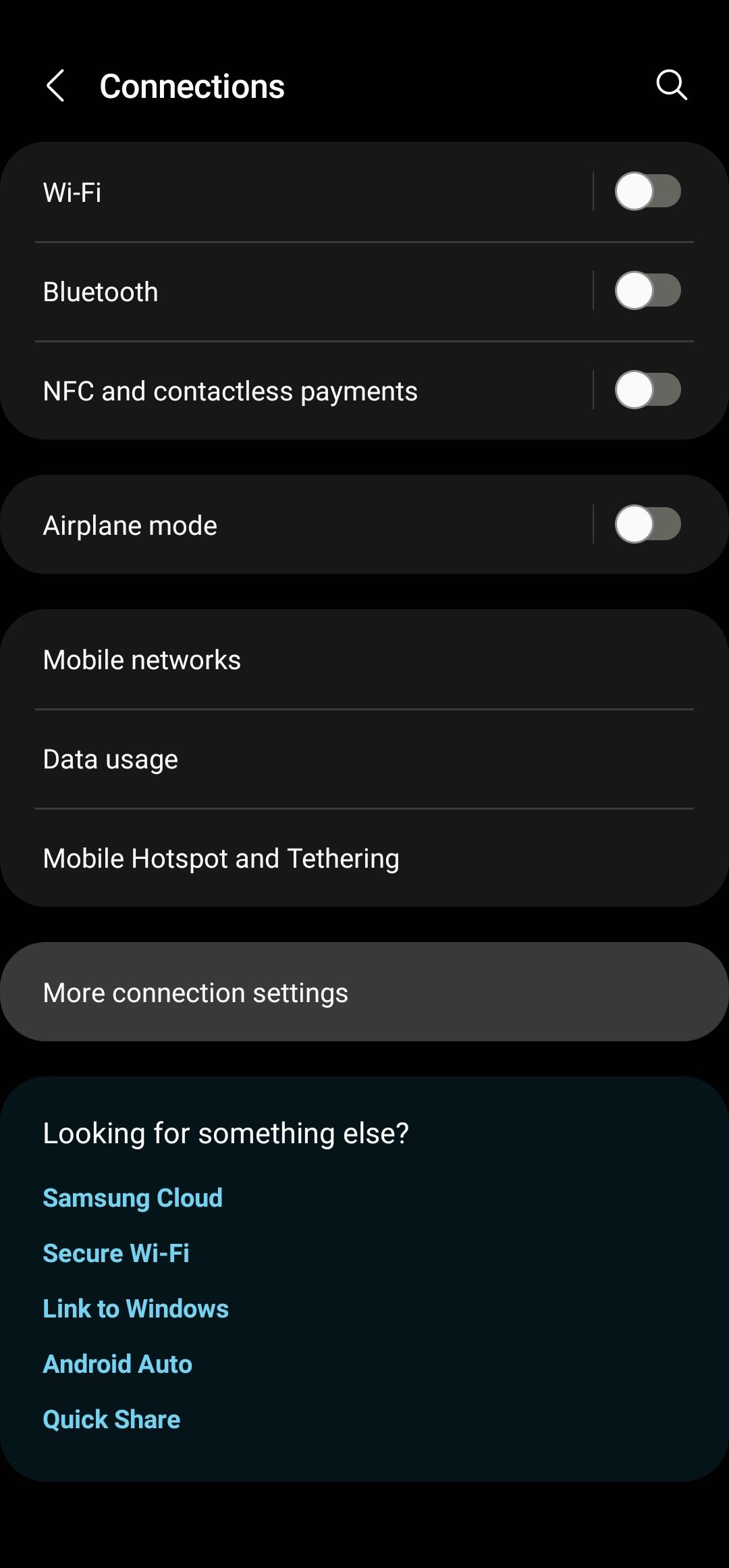 Screenshot highlighting 'More connection settings' on Samsung