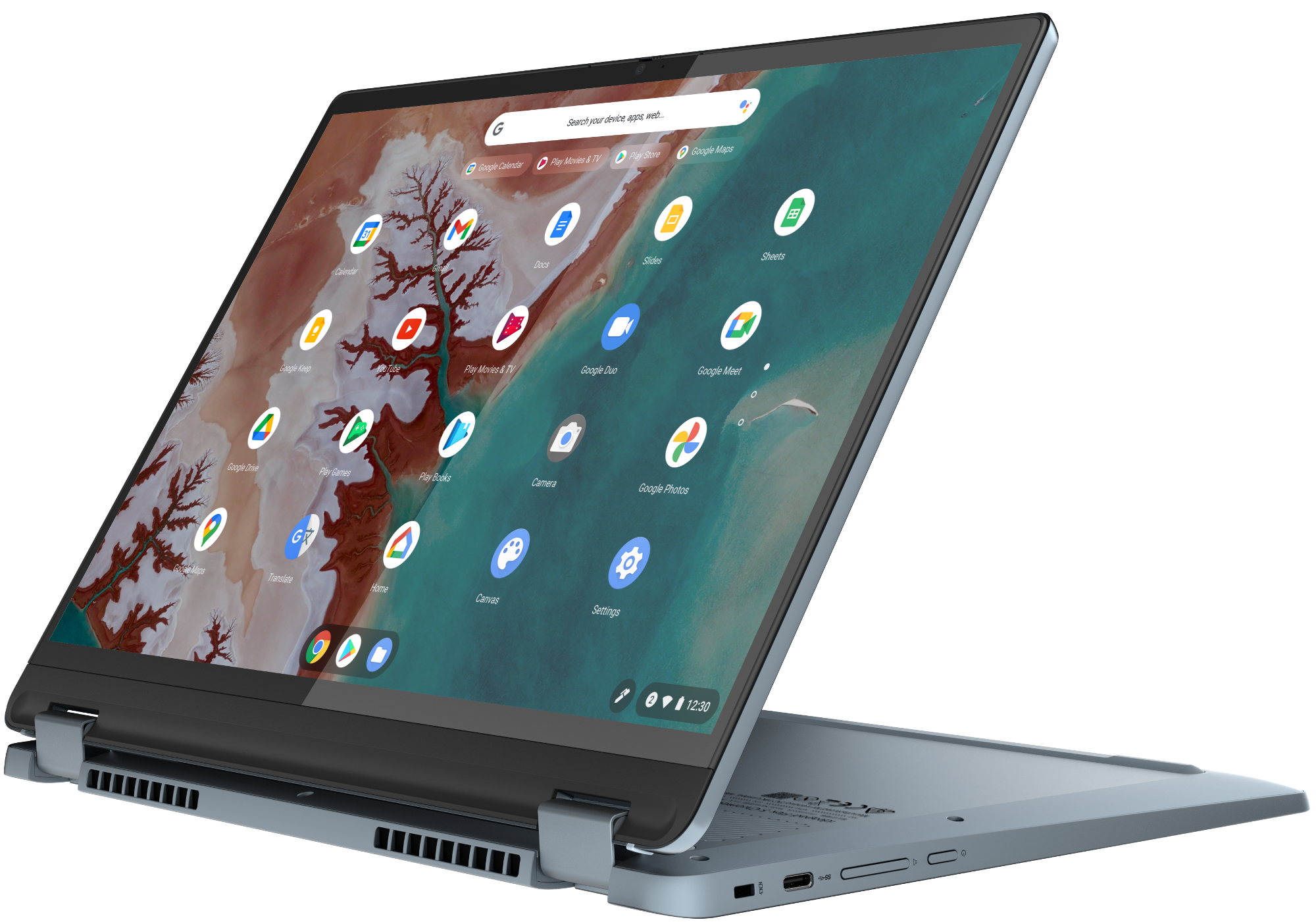Lenovo-Ideapad-Flex-5i-Chromebook-14-Stone-Blue-Stand-mode-render