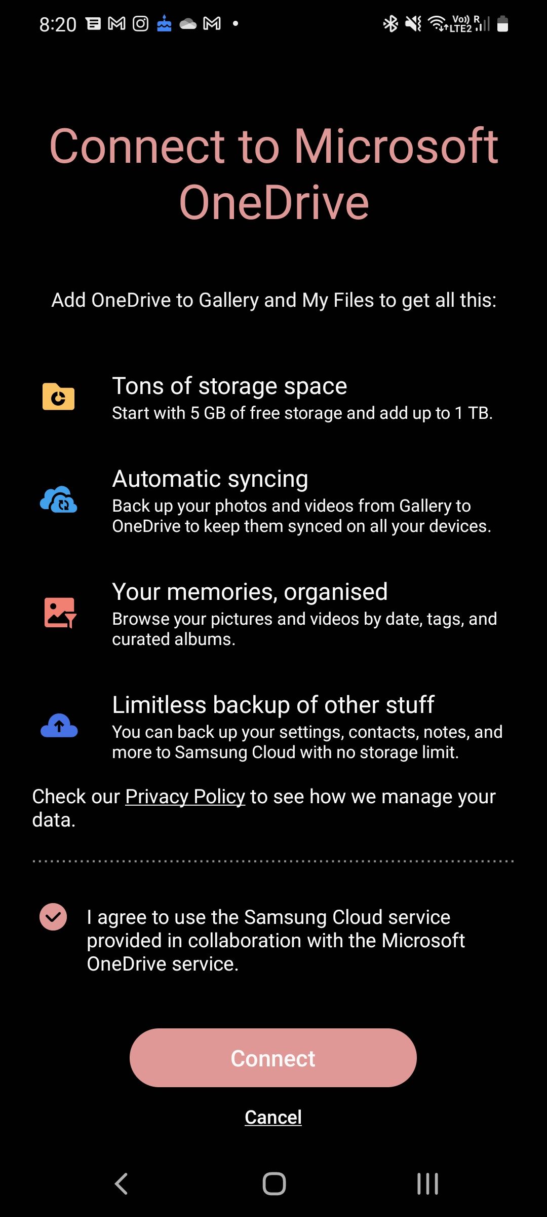 Connect to Microsoft OneDrive in Samsung Gallery