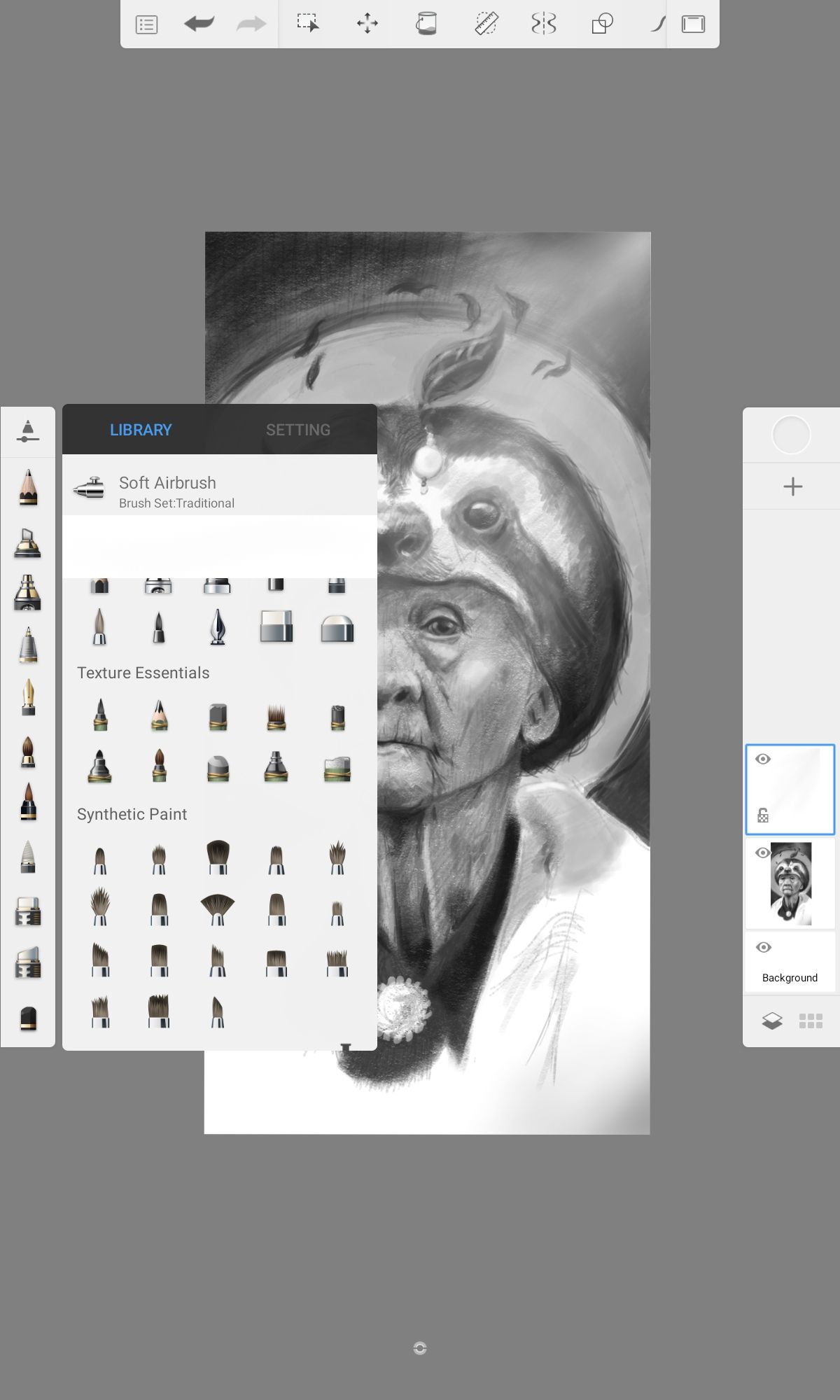 The Sketchbook app on Android has a wide range of brush options in its library