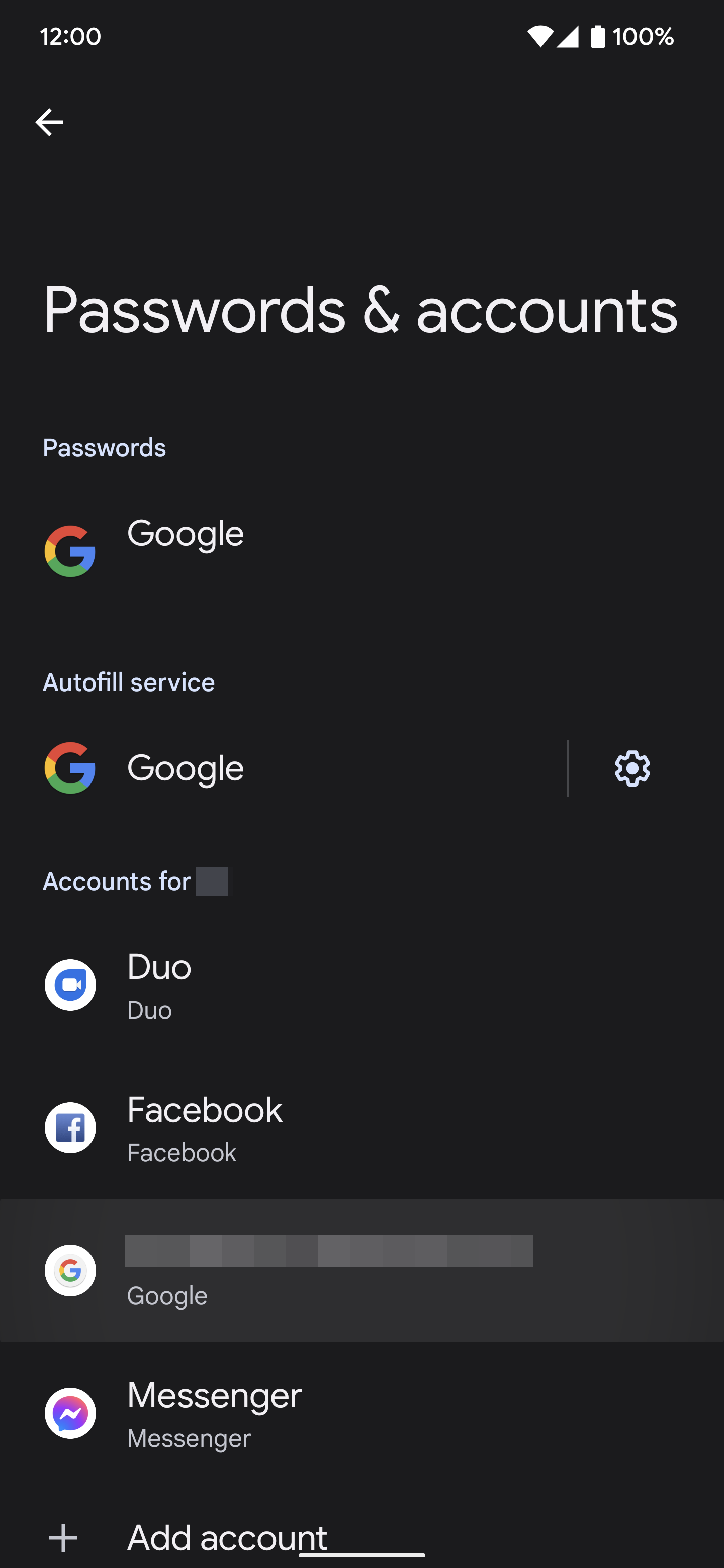 Password & accounts page screenshot