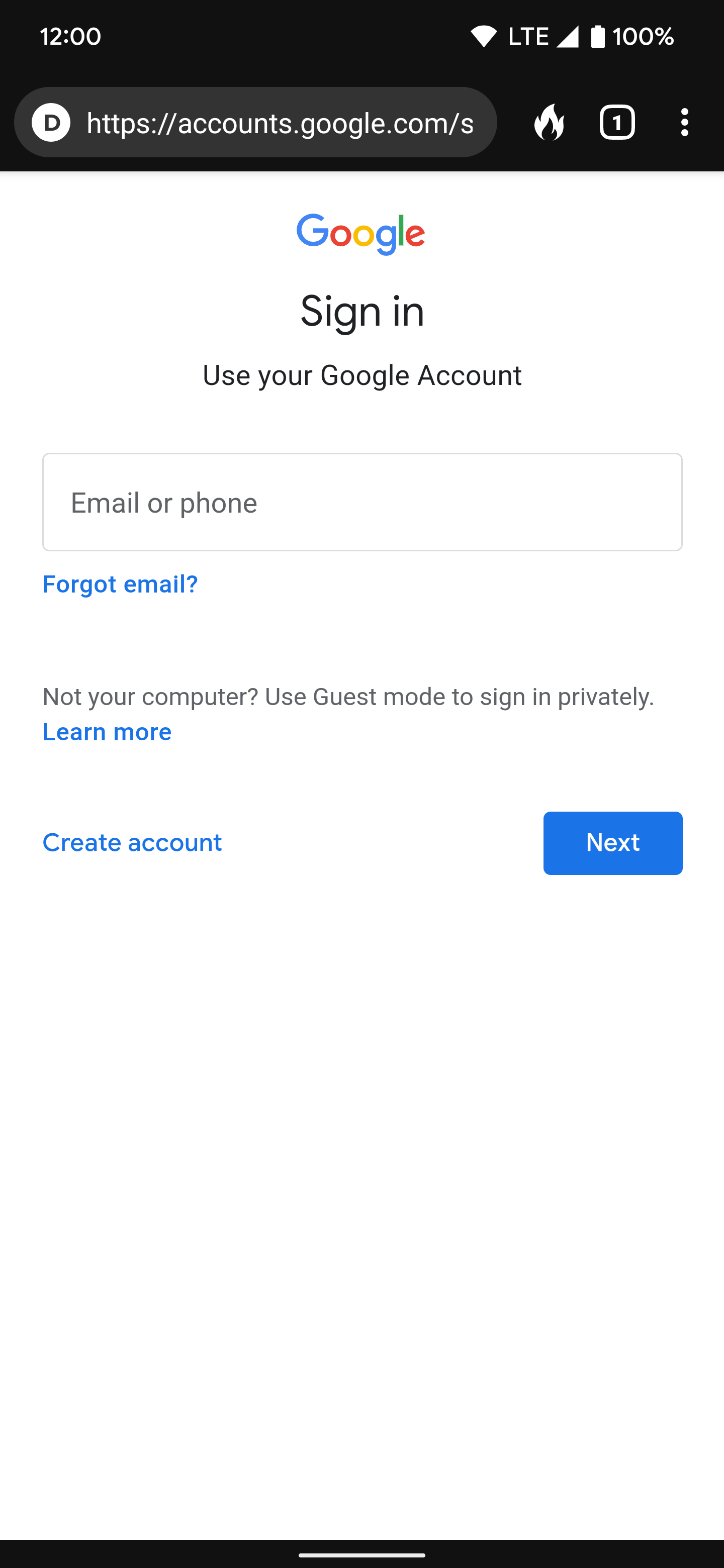 Google account website screenshot