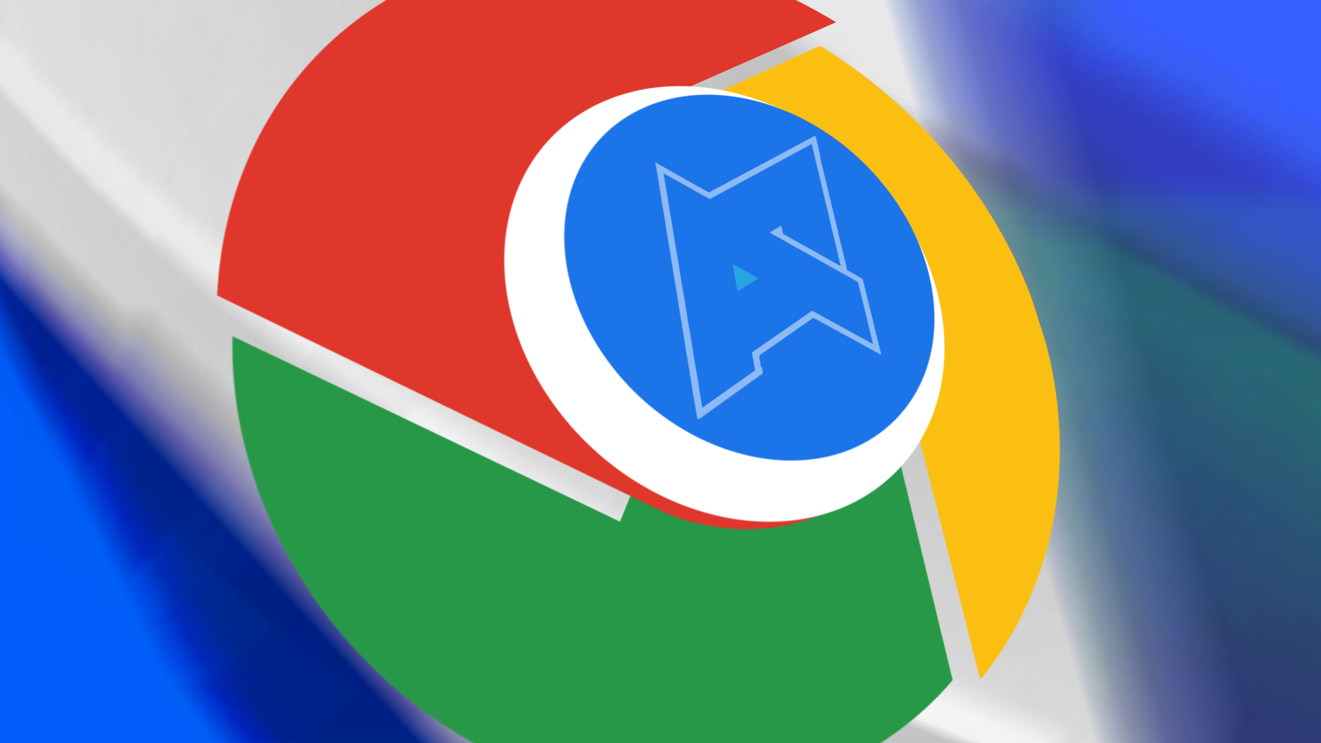 The Google Chrome logo against a blue and white background.