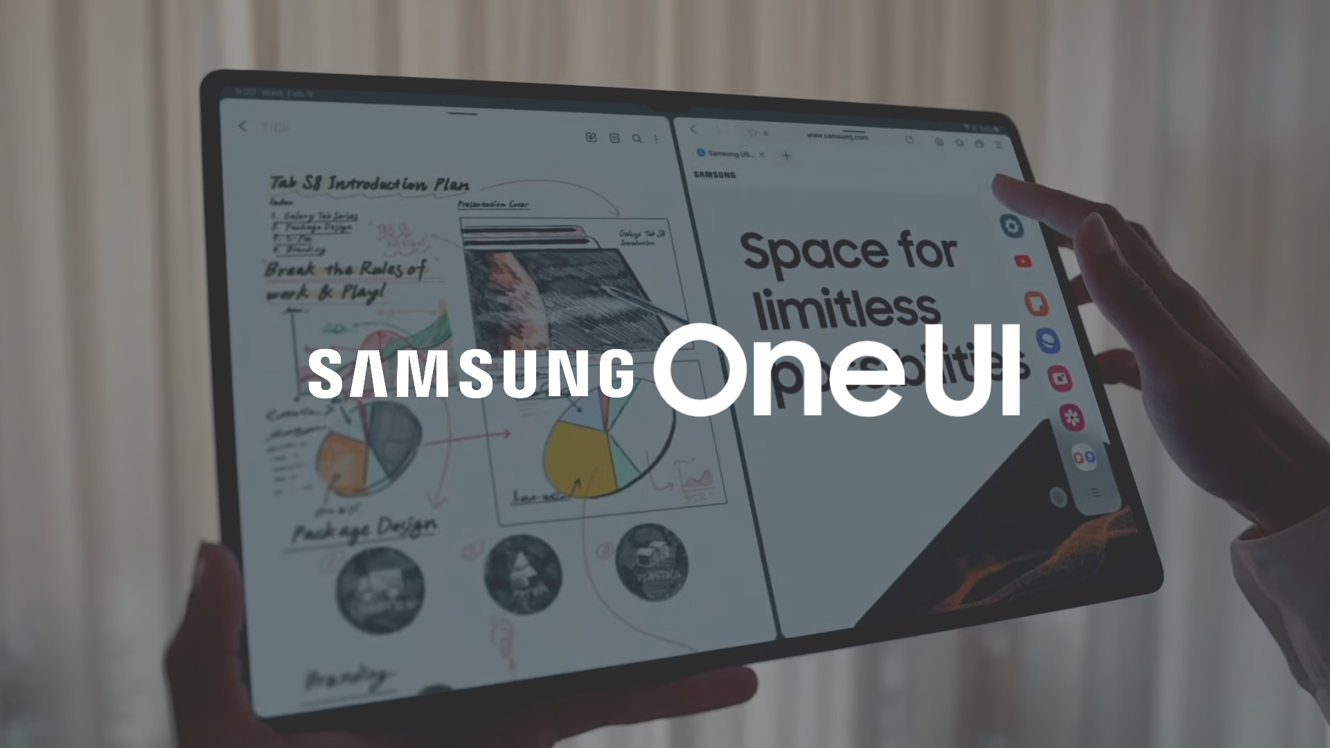 Texto de Samsung One UI superpuesto en una tableta Galaxy