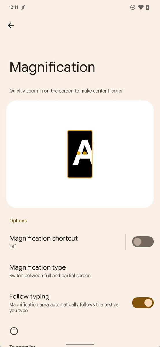 Android 13 DP 2 Magnifier Follow Option