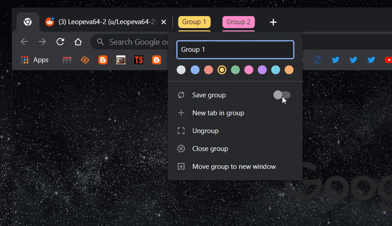 Come funziona il salvataggio dei Tab Groups su Chrome Canary 101