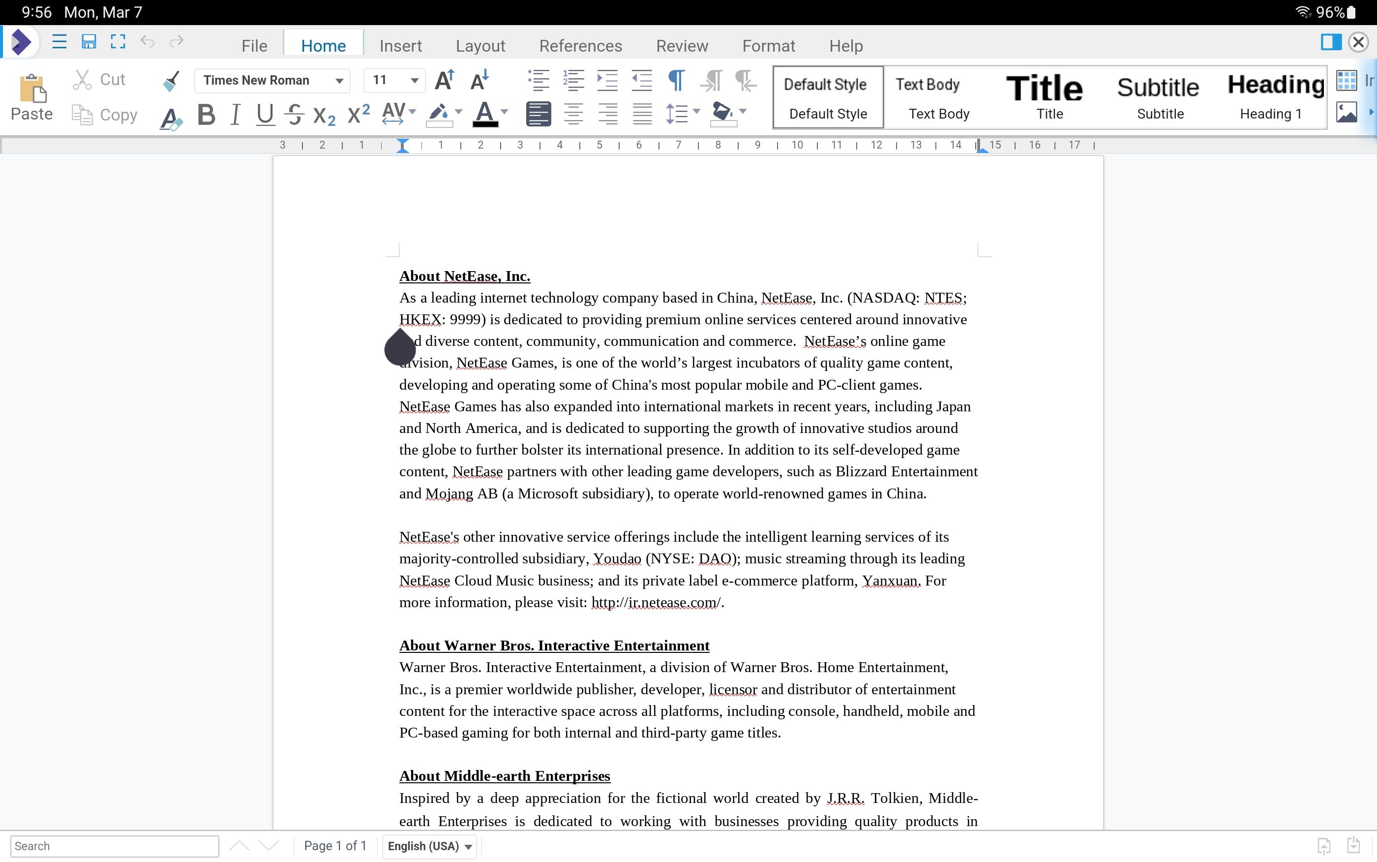 Summary of tablets such as Collabora Office LibreOffice and OpenOffice