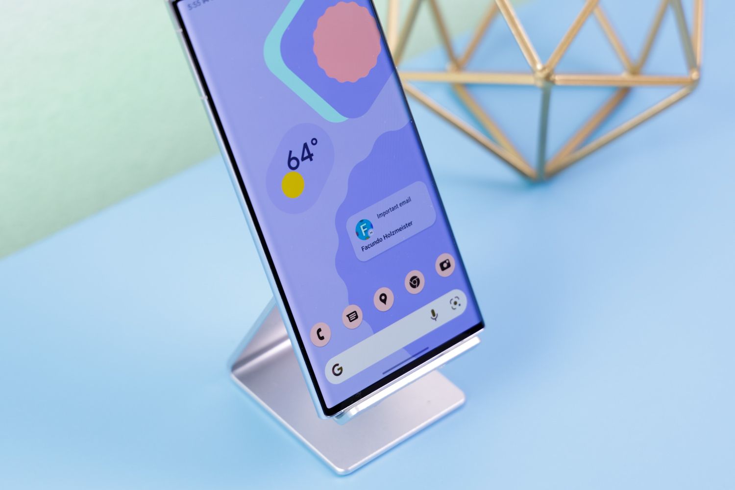 The conversations widget on an Android phone with a phone stand