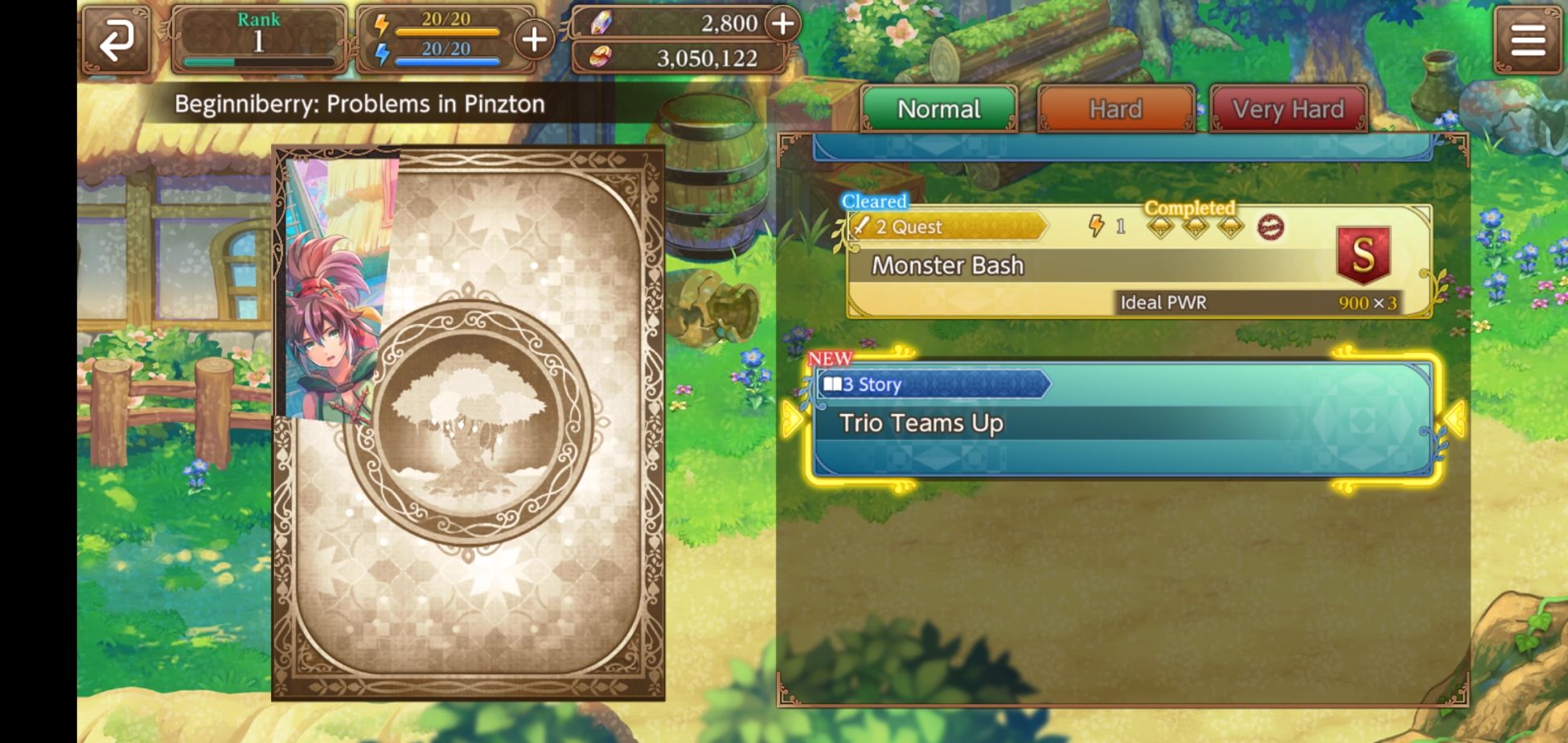 Quest menu preview in Echoes of Mana