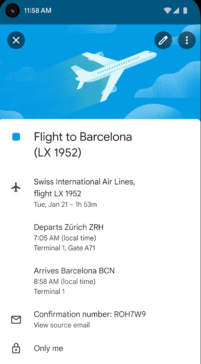 Google Calendar Flight