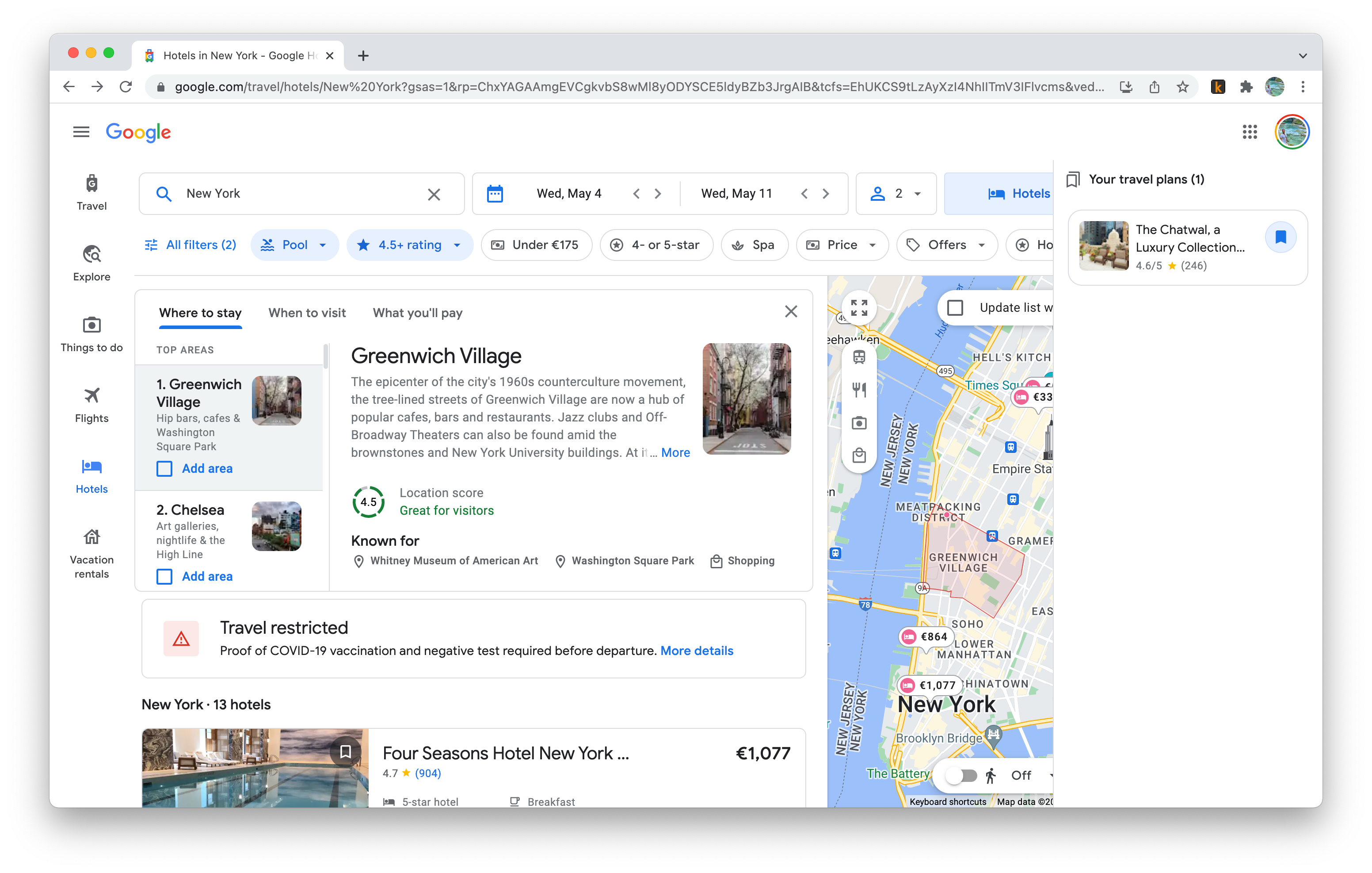 Google travel hotels