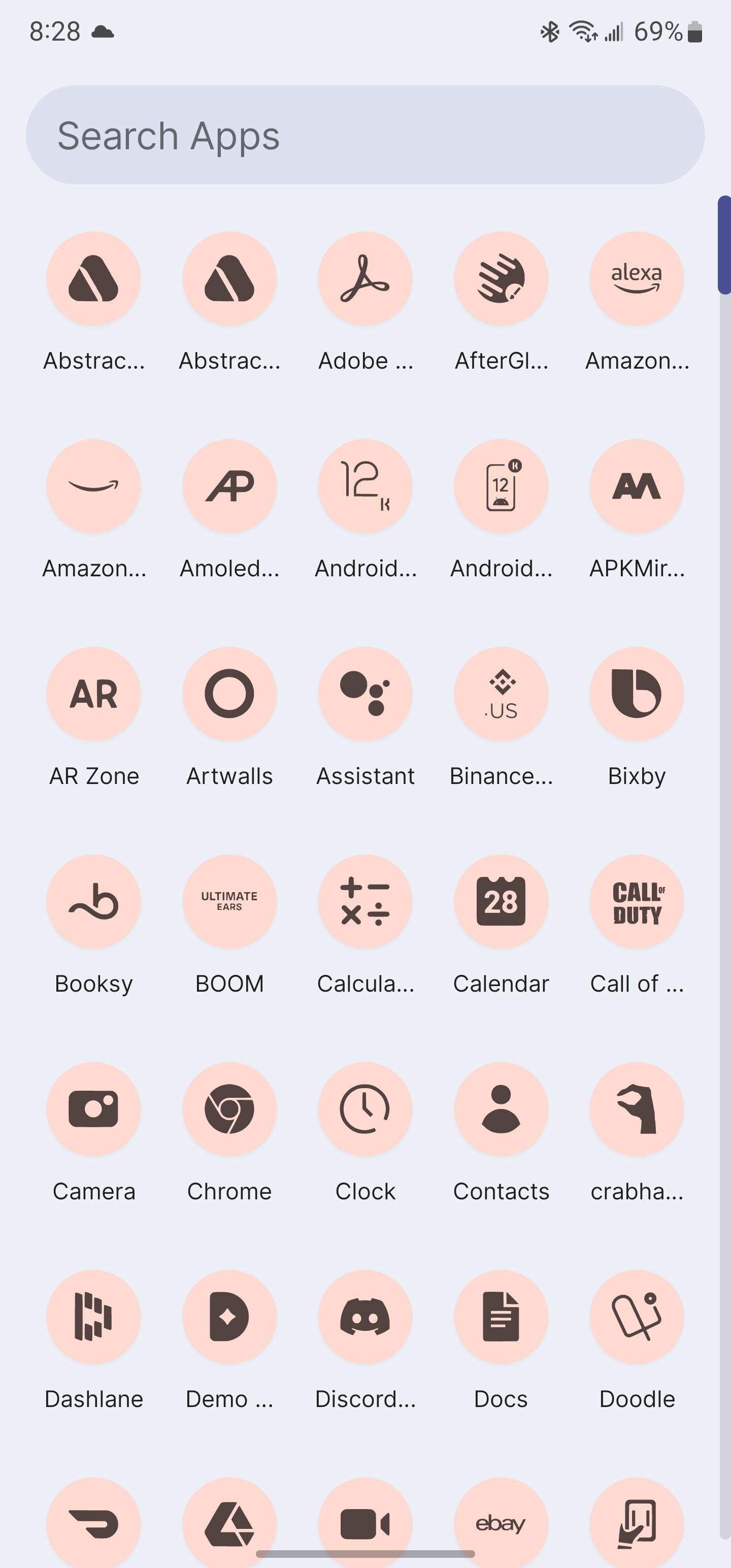 An example showing light themed app icons on an Android phone 