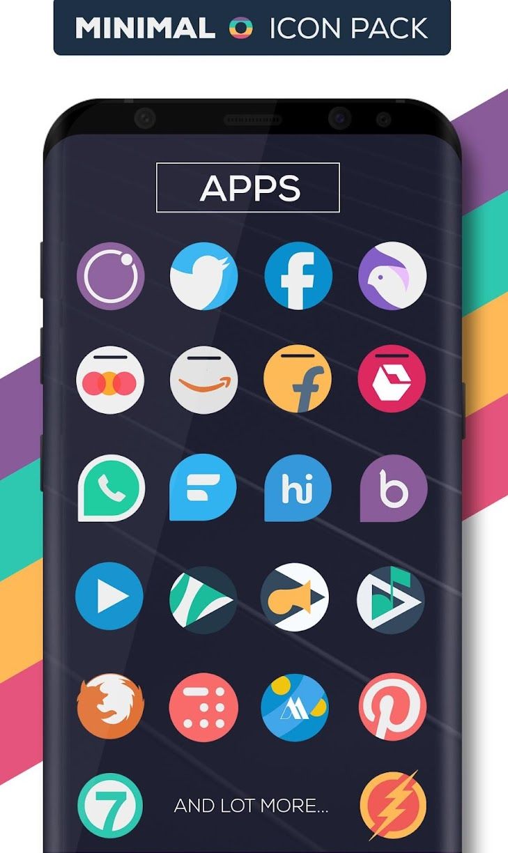 Minimal O - Icon Pack showcase on a phone graphic wit patterned background