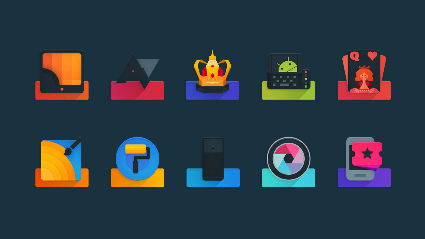 Ombre - Icon Pack showcase on dark gray background