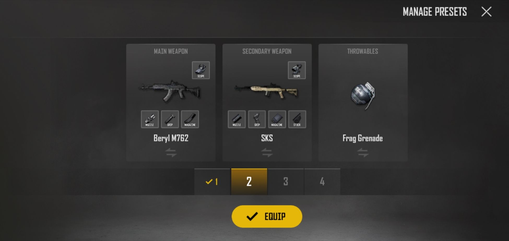Toggling your weapon preset options in PUBG: New State