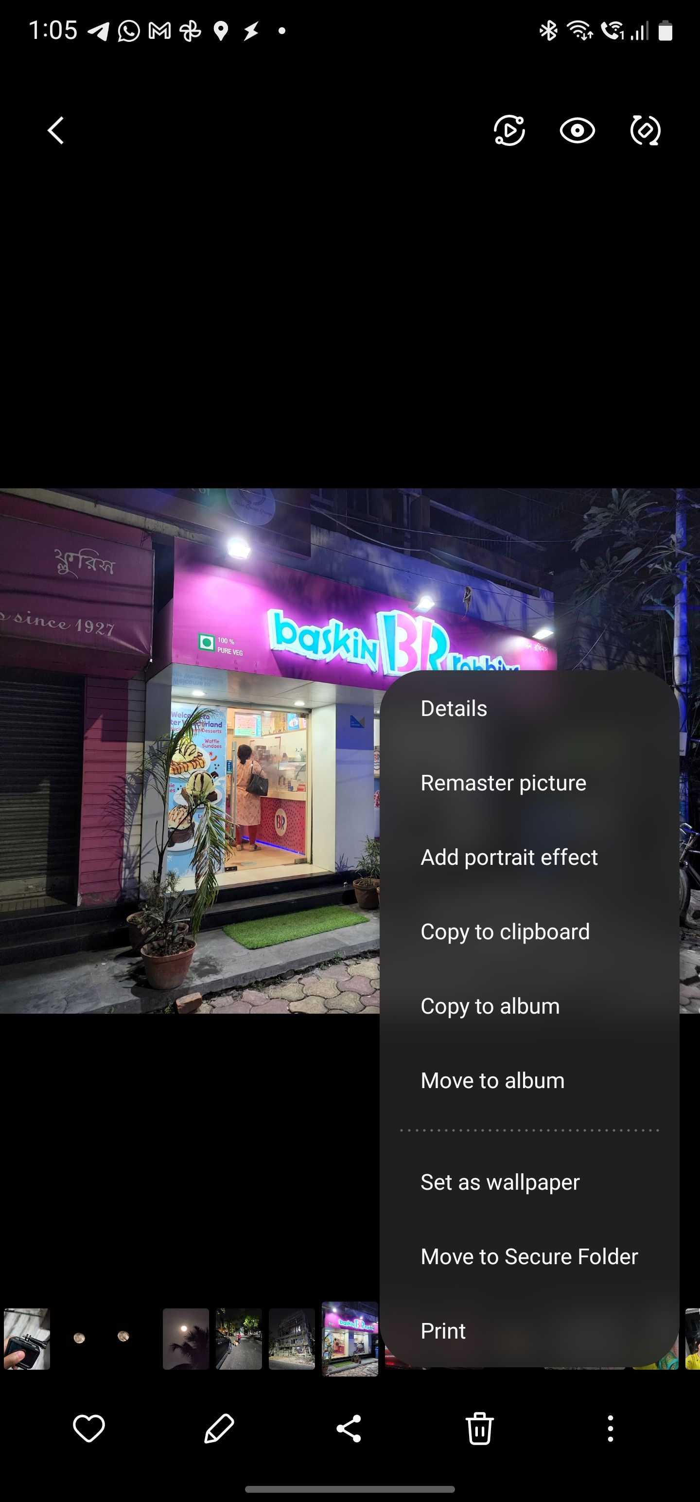 The options for a photo in Samsung Gallery