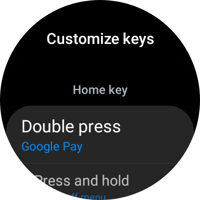 Screenshot of the customize keys option on Samsung Watch.