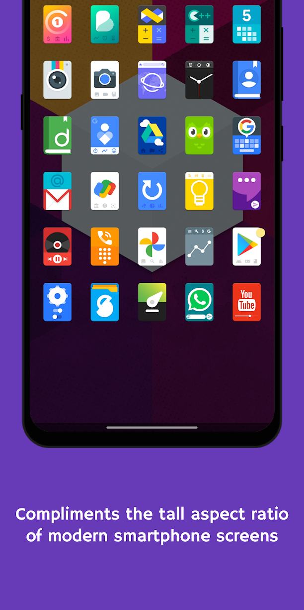 Verticons Icon Pack with app icon showcase and text on purple background