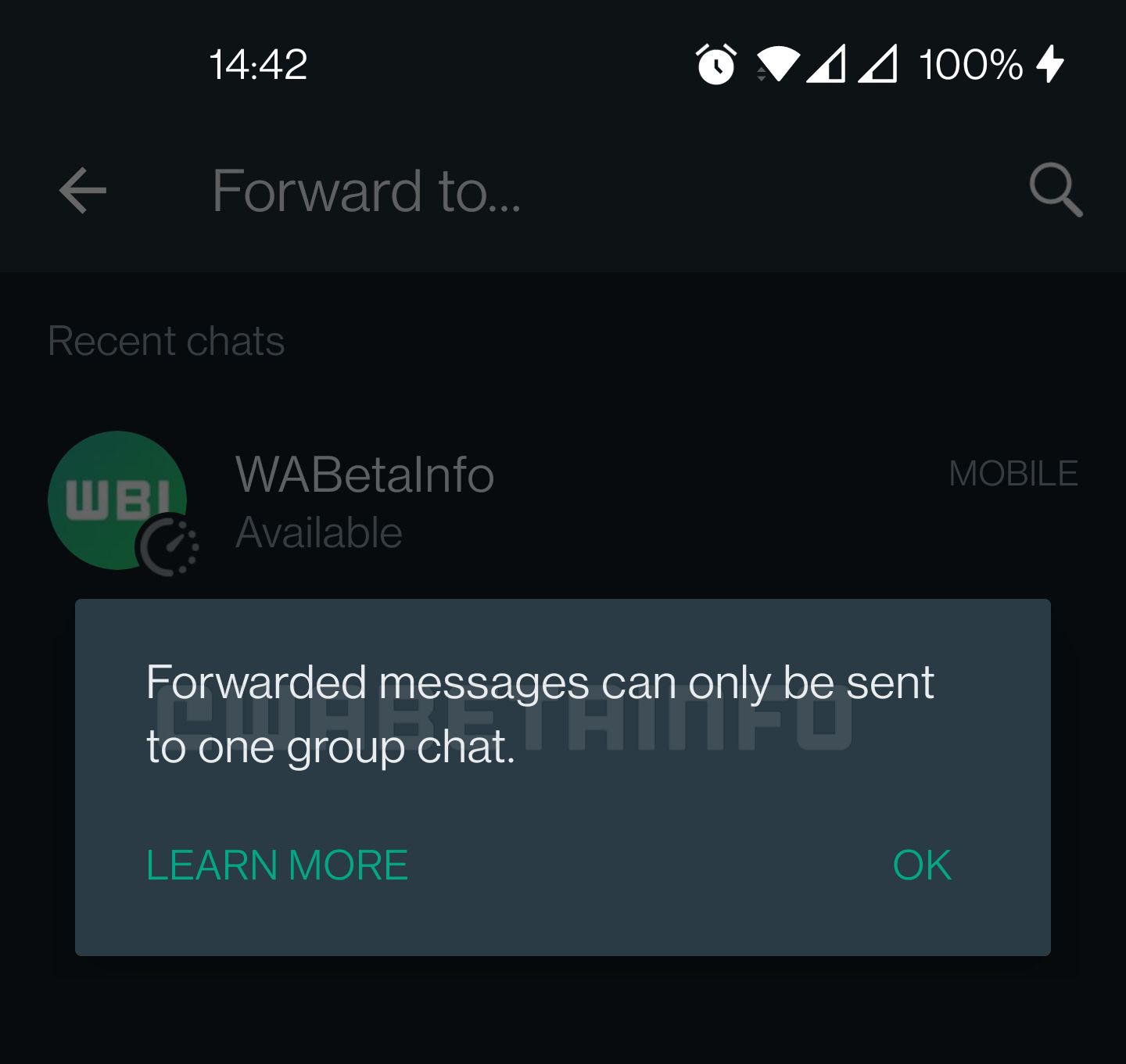 WhatsApp message forward limitation